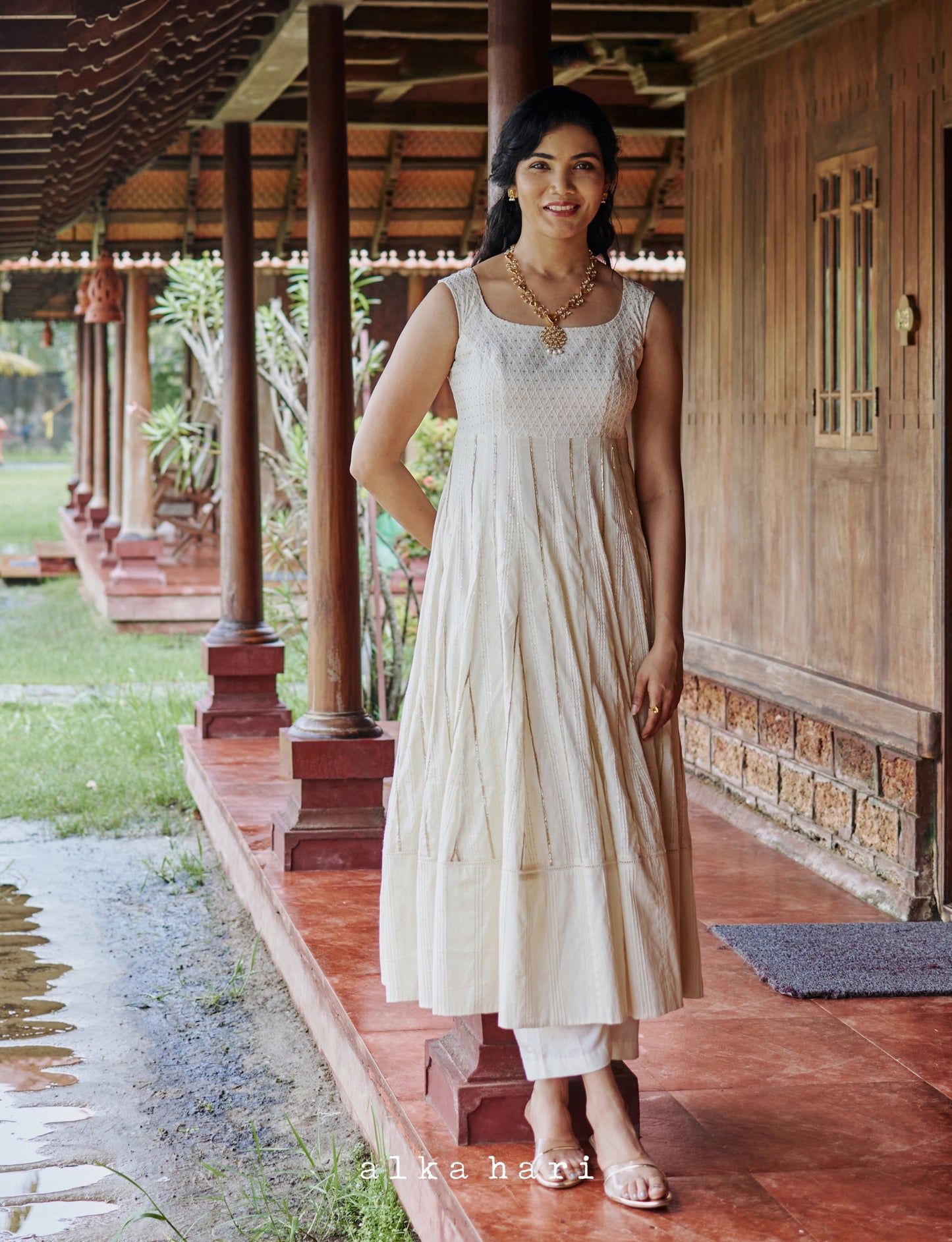 Maroon Pleated Anarkali with border
