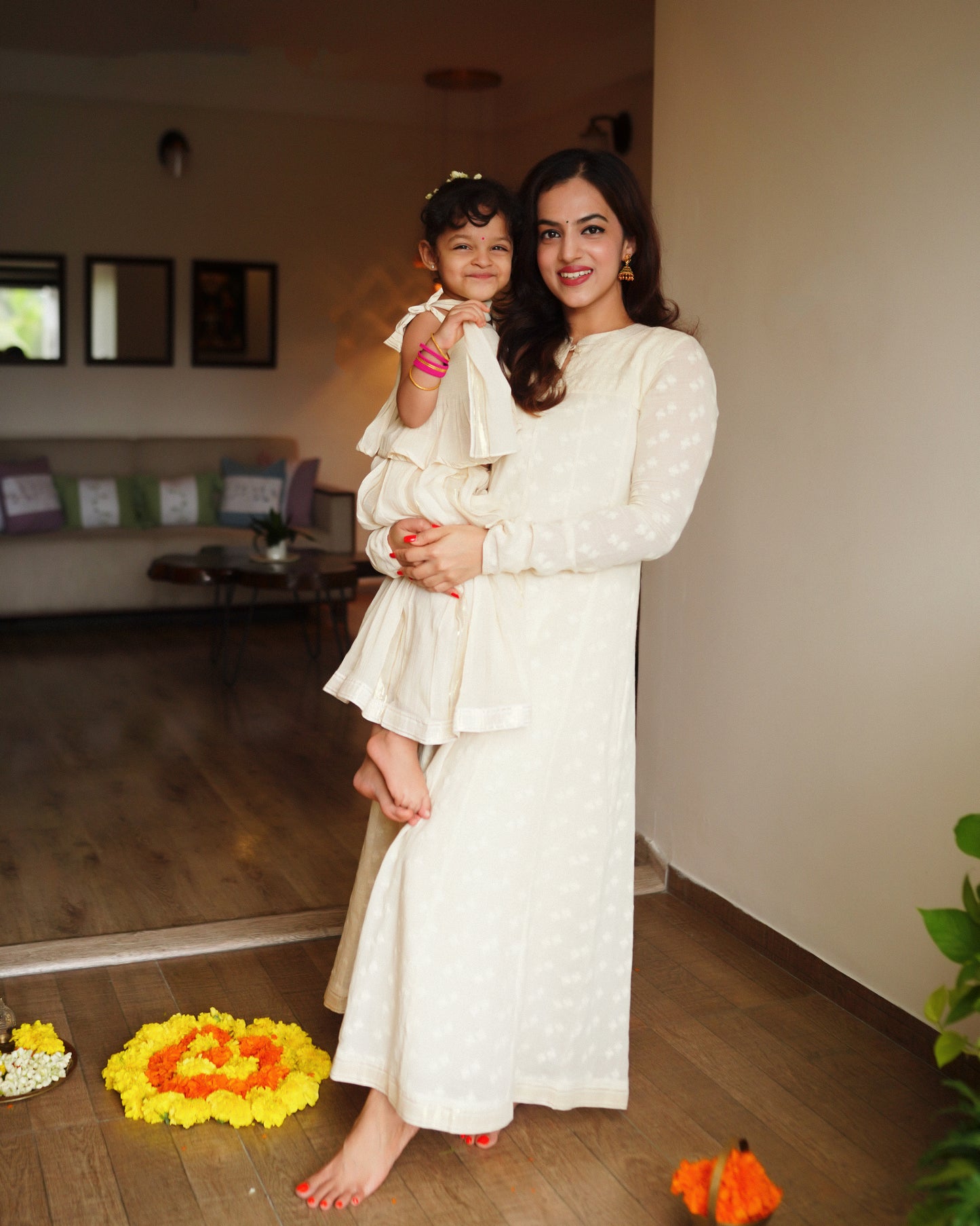 Off White Textured Anarkali