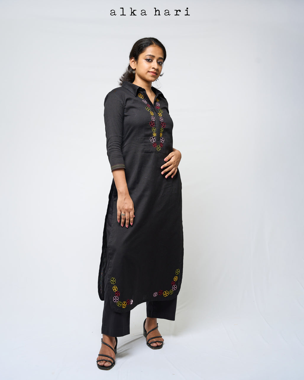 Black Multi colour cutwork kurti