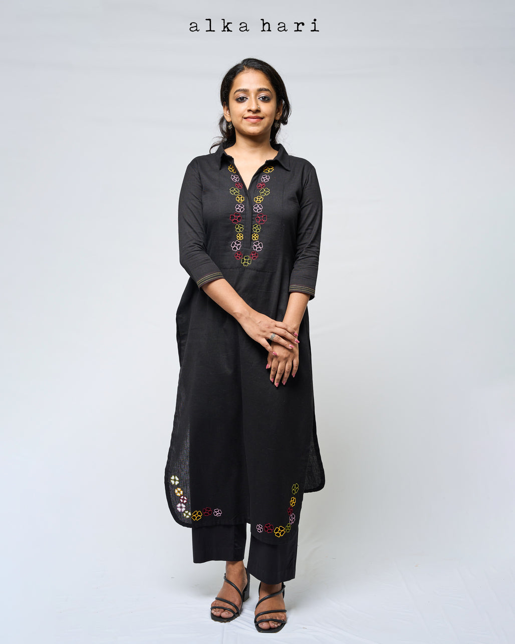 Black Multi colour cutwork kurti