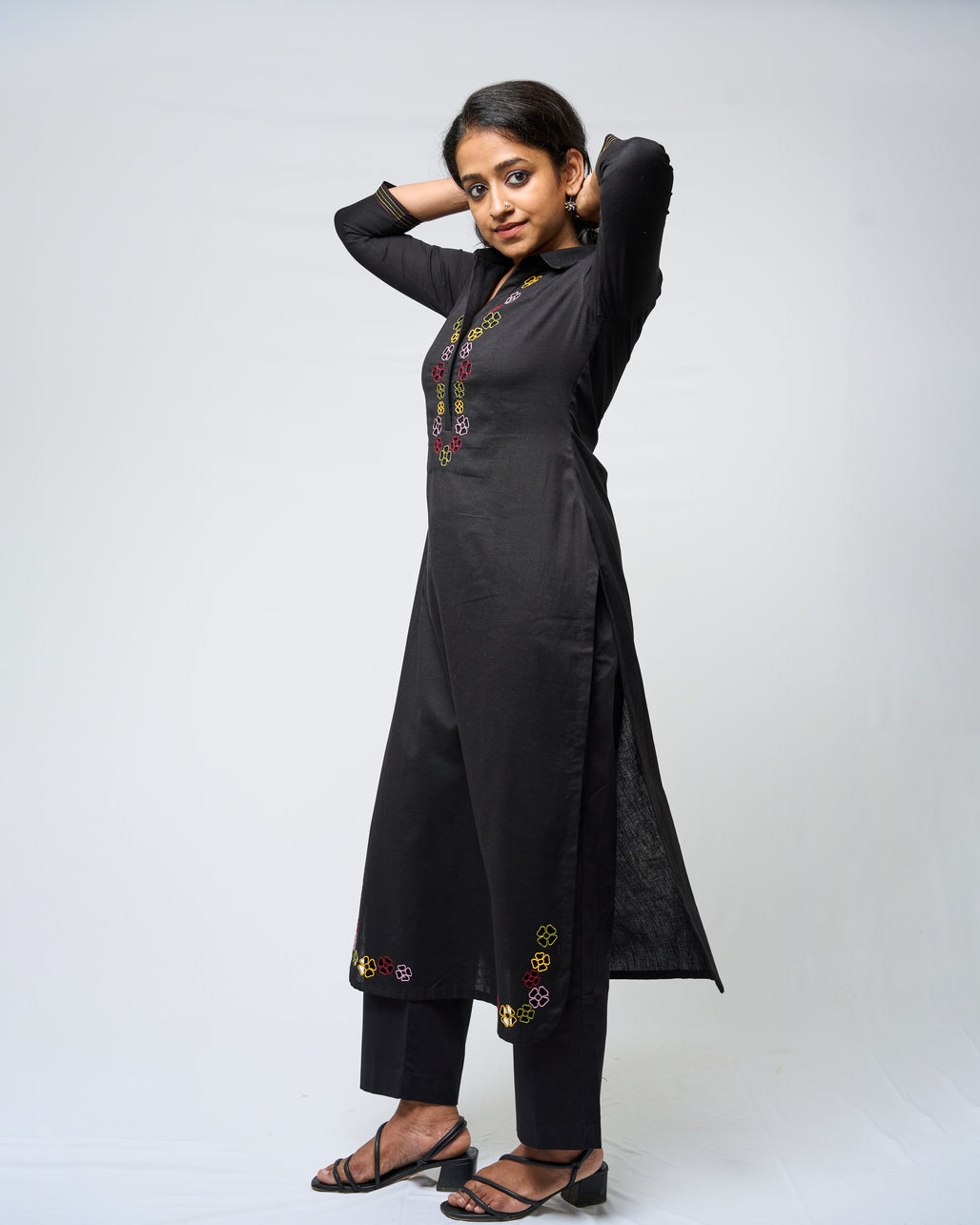 Black Multi colour cutwork kurti