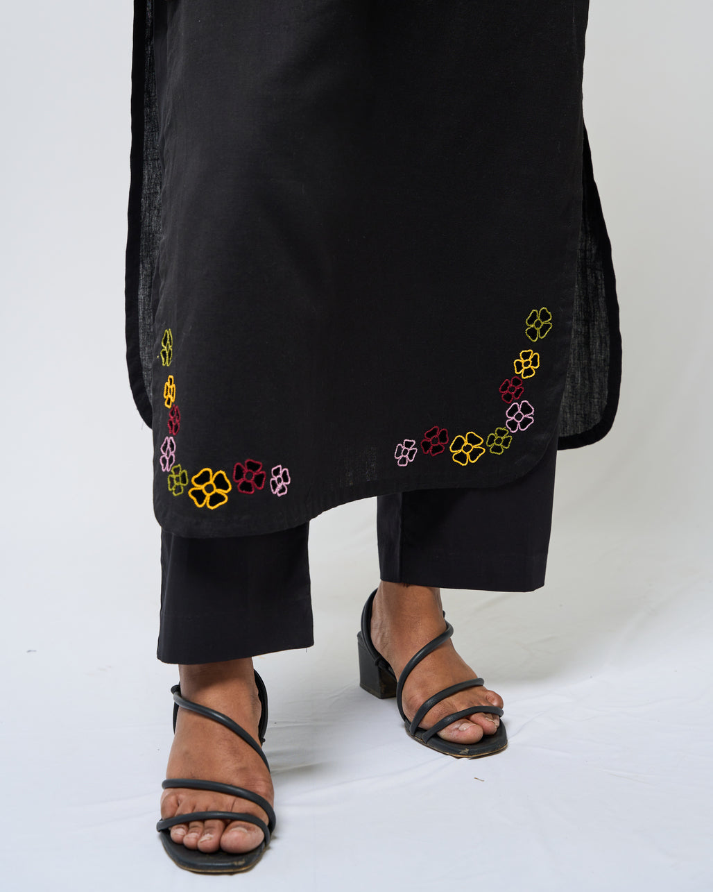 Black Multi colour cutwork kurti