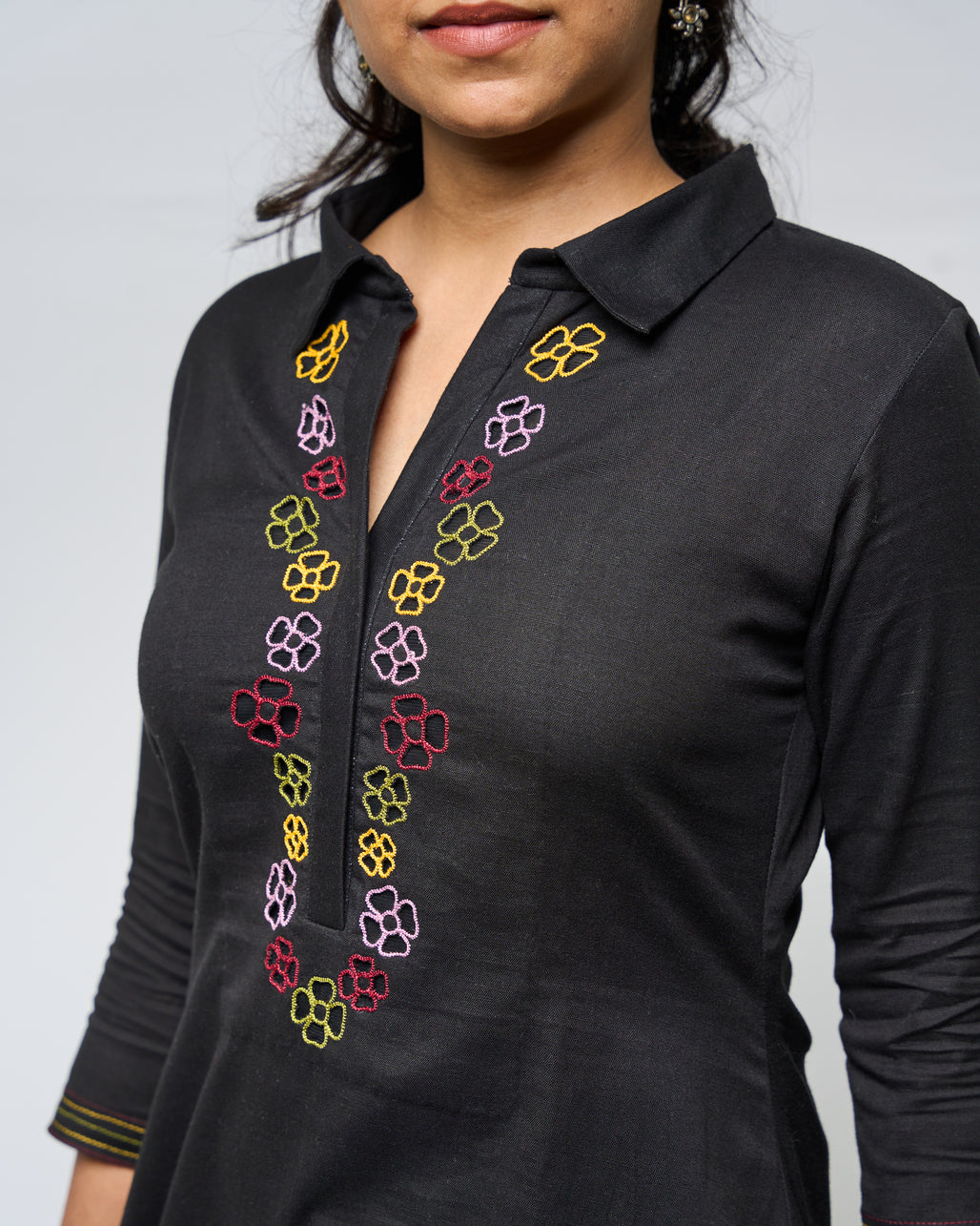 Black Multi colour cutwork kurti