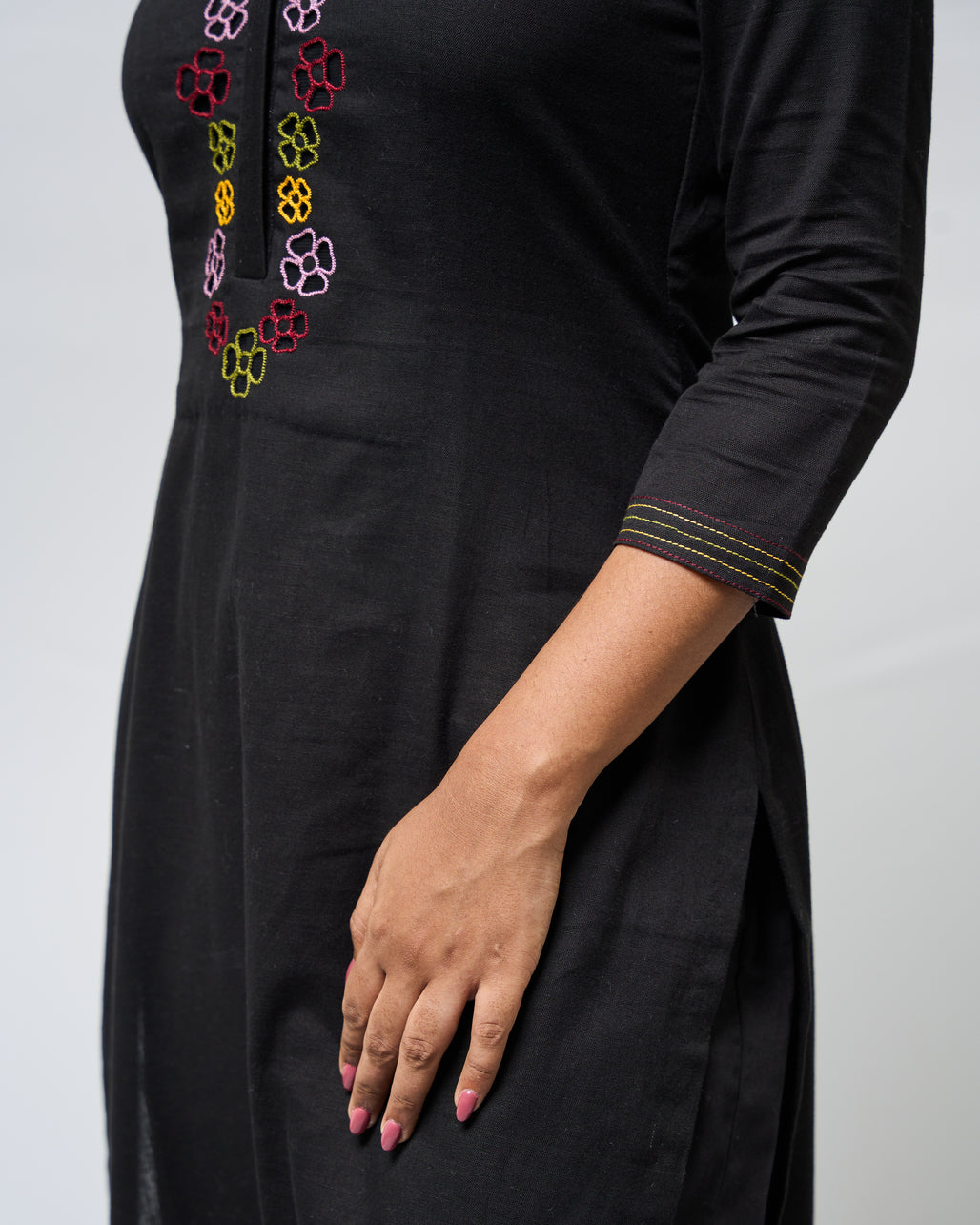 Black Multi colour cutwork kurti
