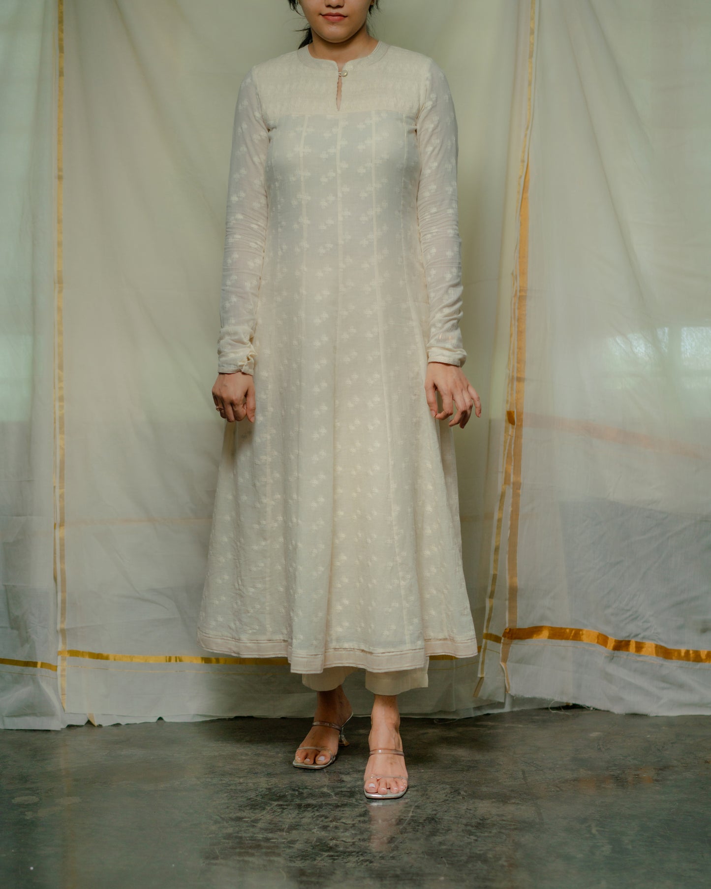 Off White Textured Anarkali