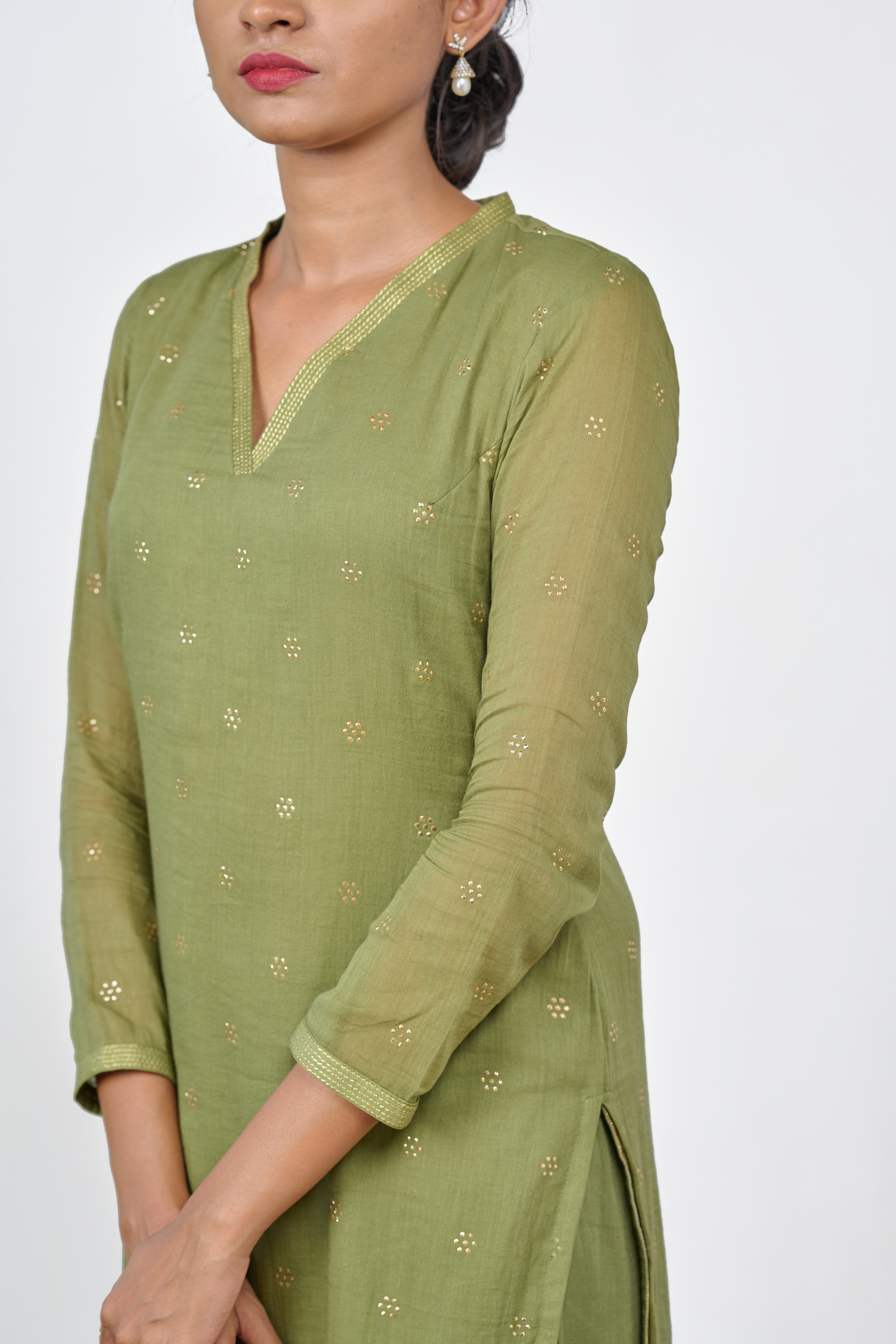 Olive Green Mukaish Work Kurta