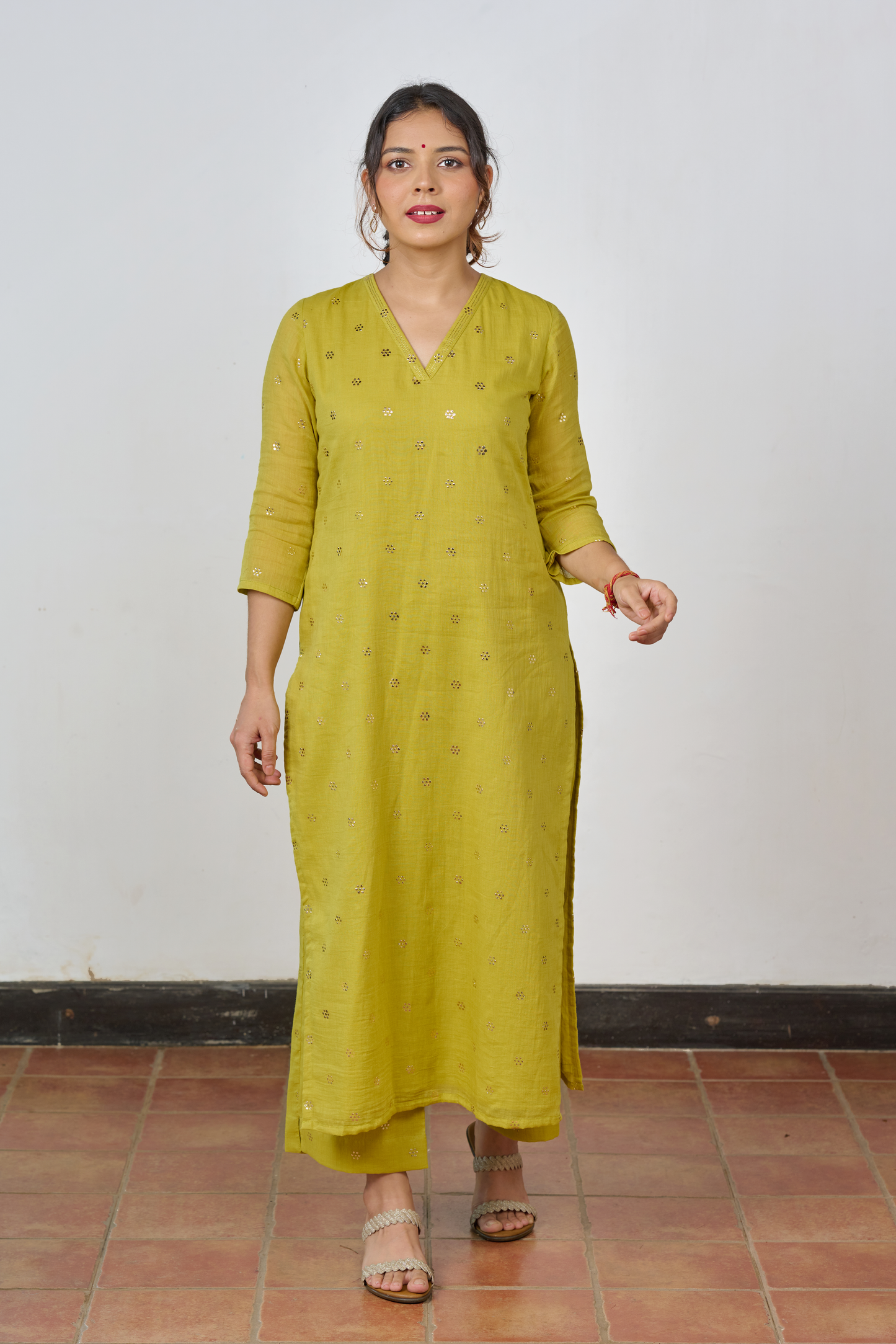 Lime Mukaish Work Kurta
