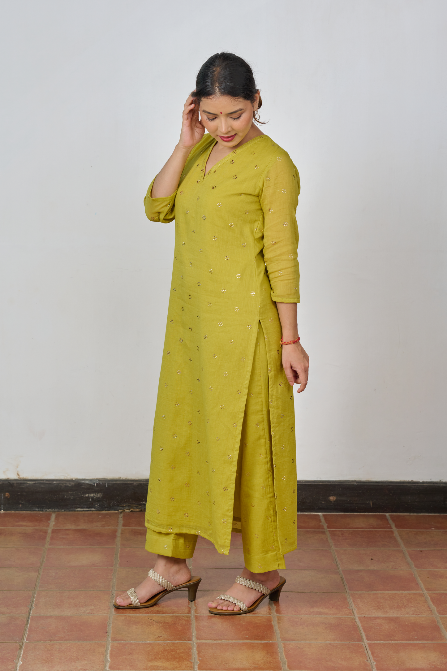 Lime Mukaish Work Kurta