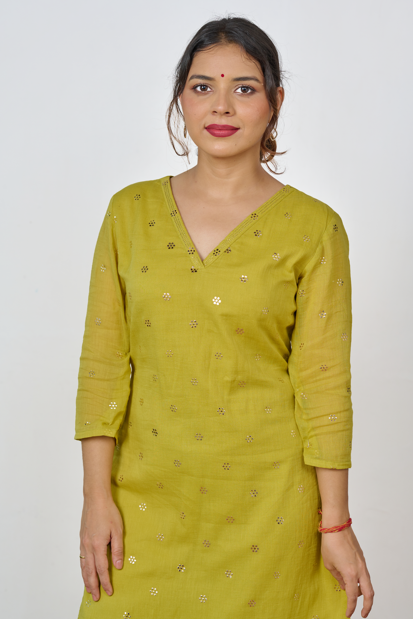 Lime Mukaish Work Kurta
