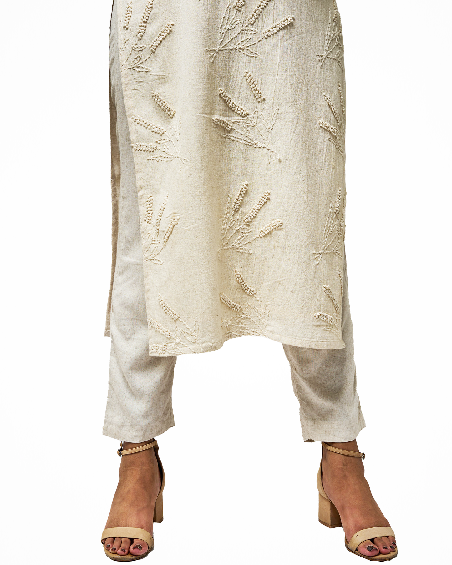Beige Linen embroidered kurta