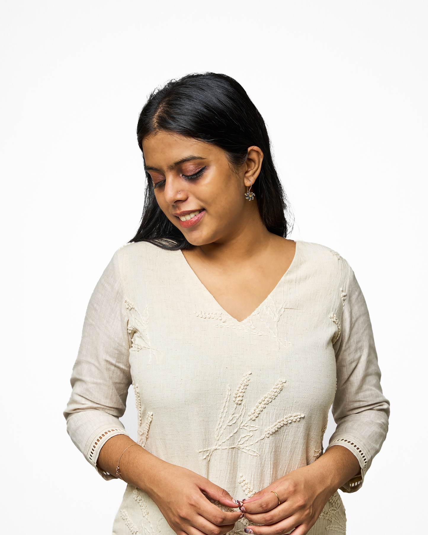 Beige Linen embroidered kurta