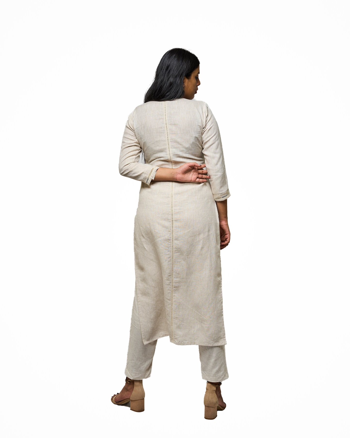 Beige Linen embroidered kurta