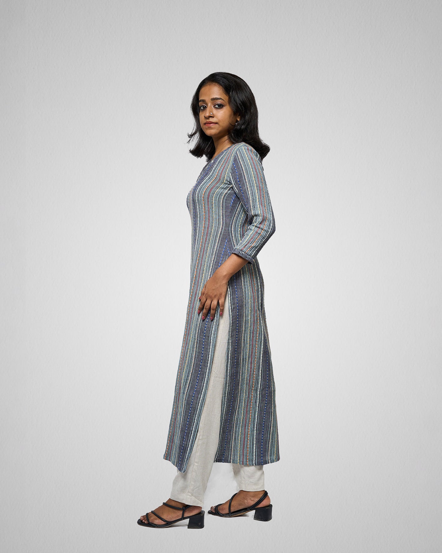 Grey multicolour kurta