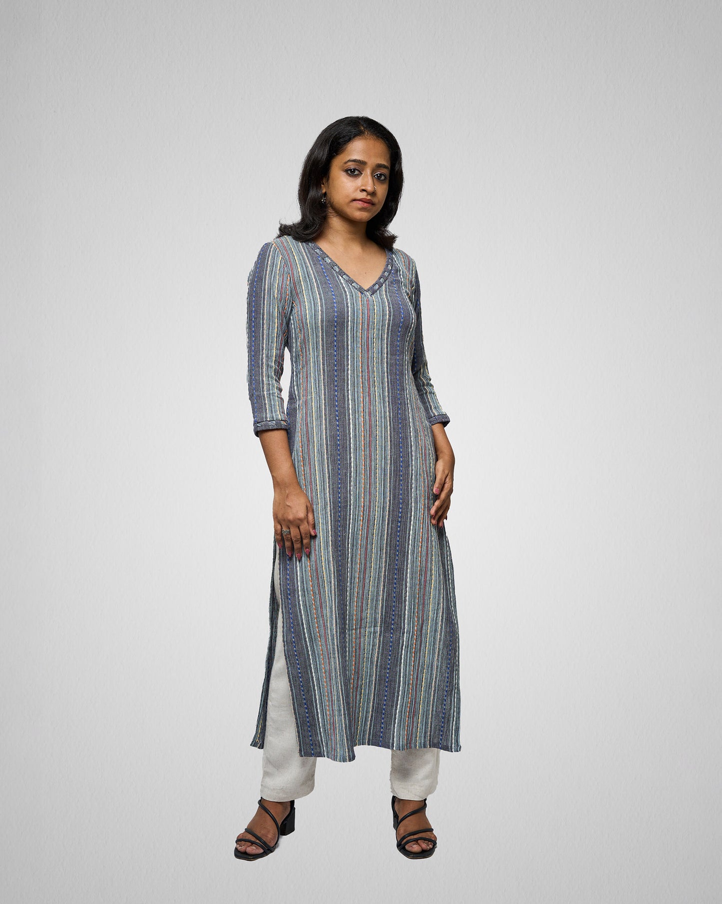 Grey multicolour kurta