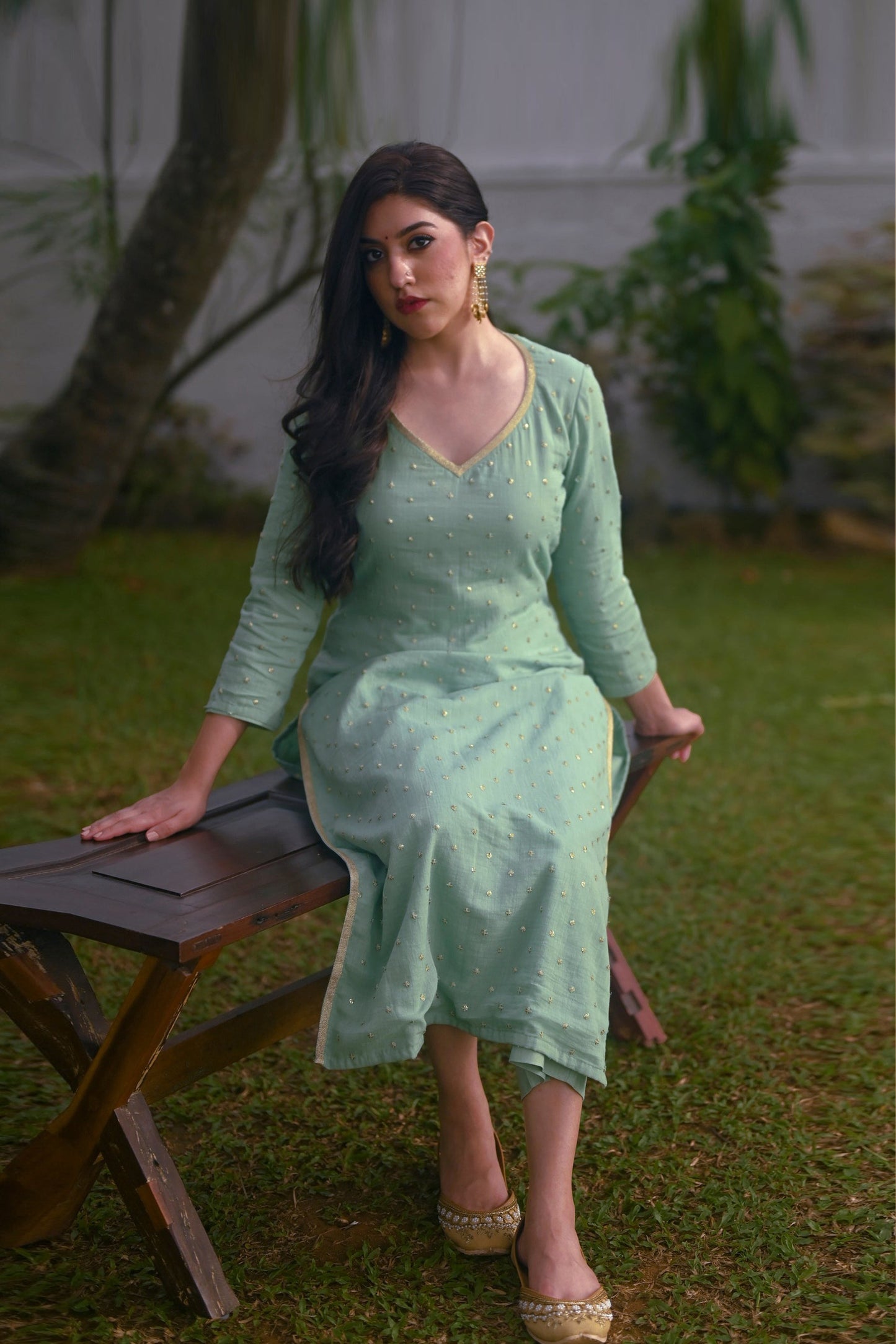 Pastel green embroidered kurta