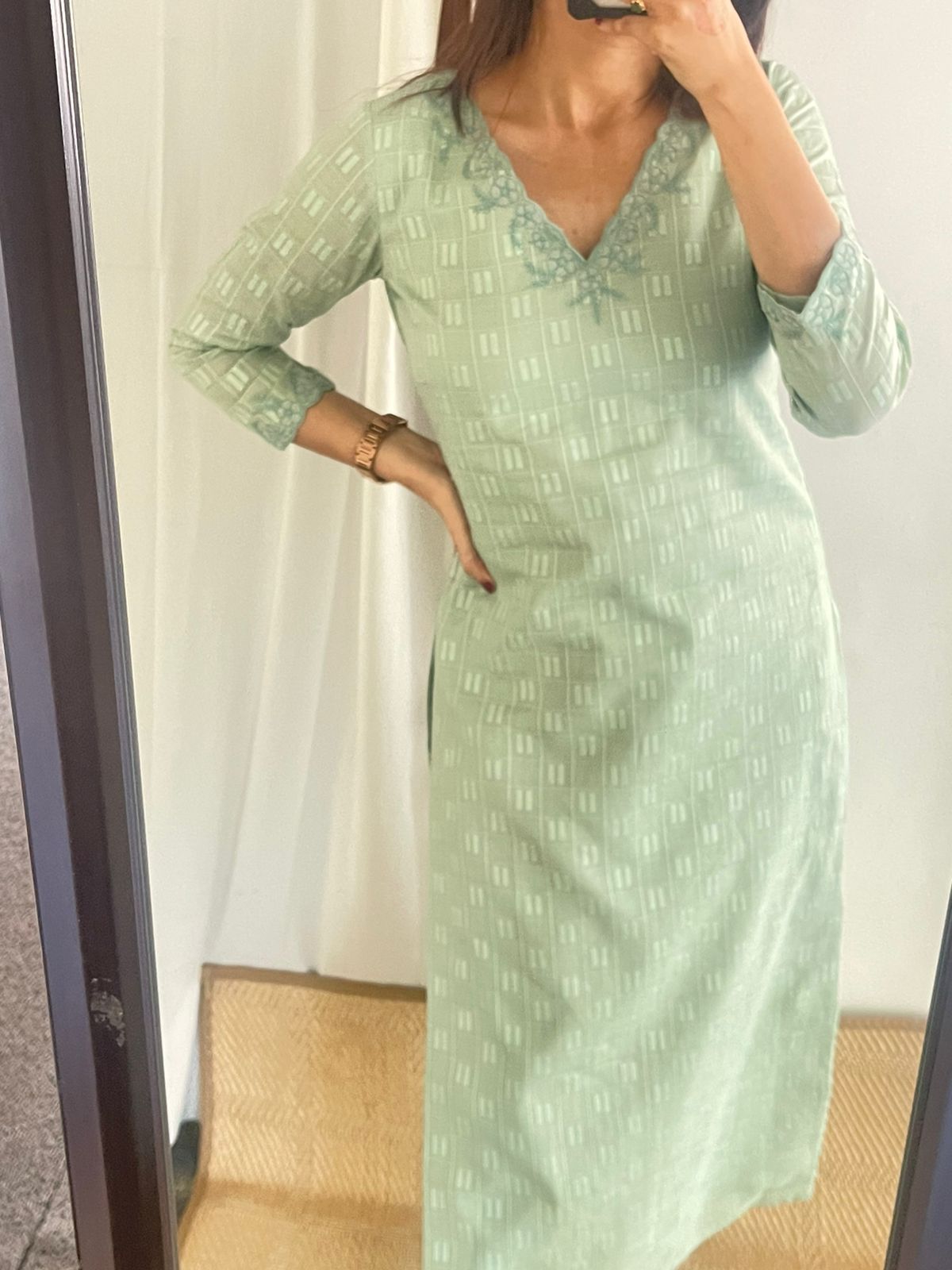 Pista green cutwork kurta