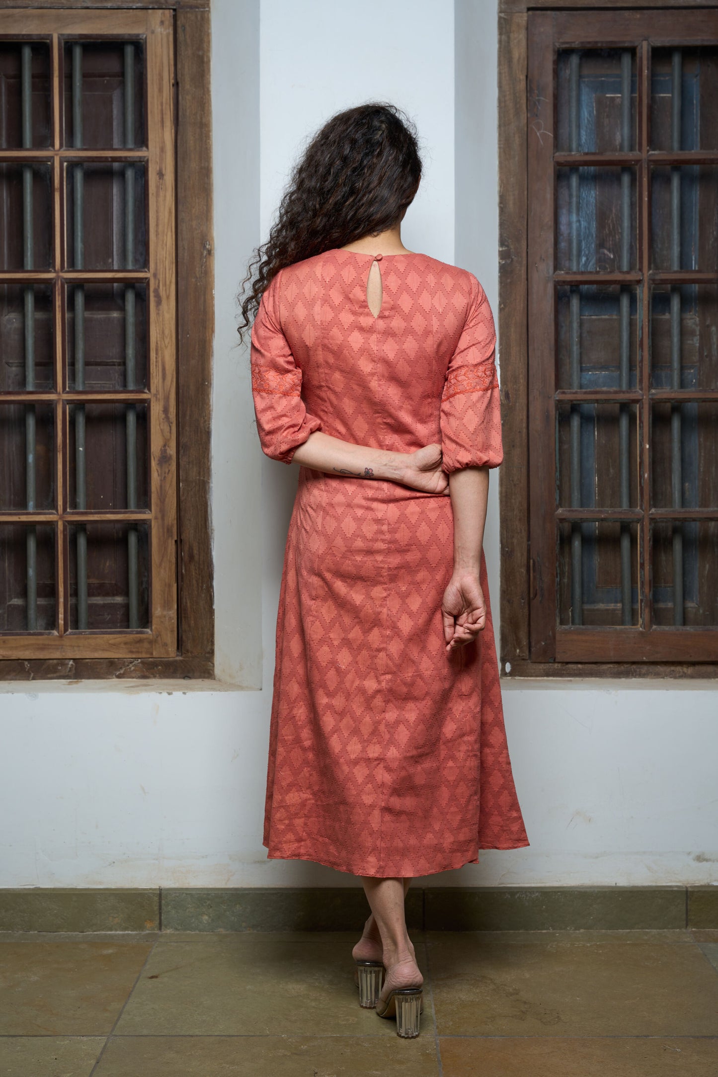 Orange Flare Dress with Handwork