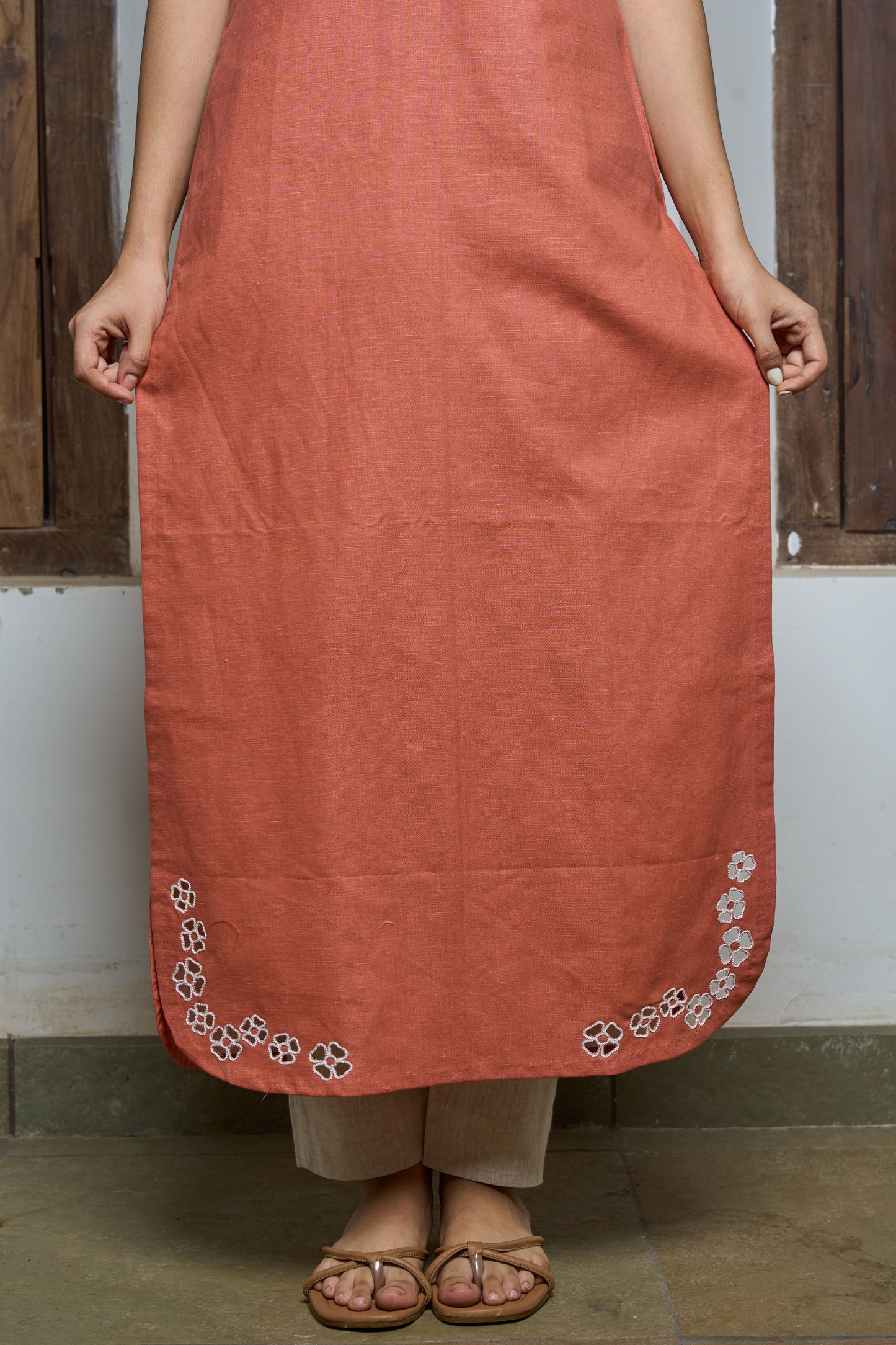 Linen Kurta with Cutwork Details