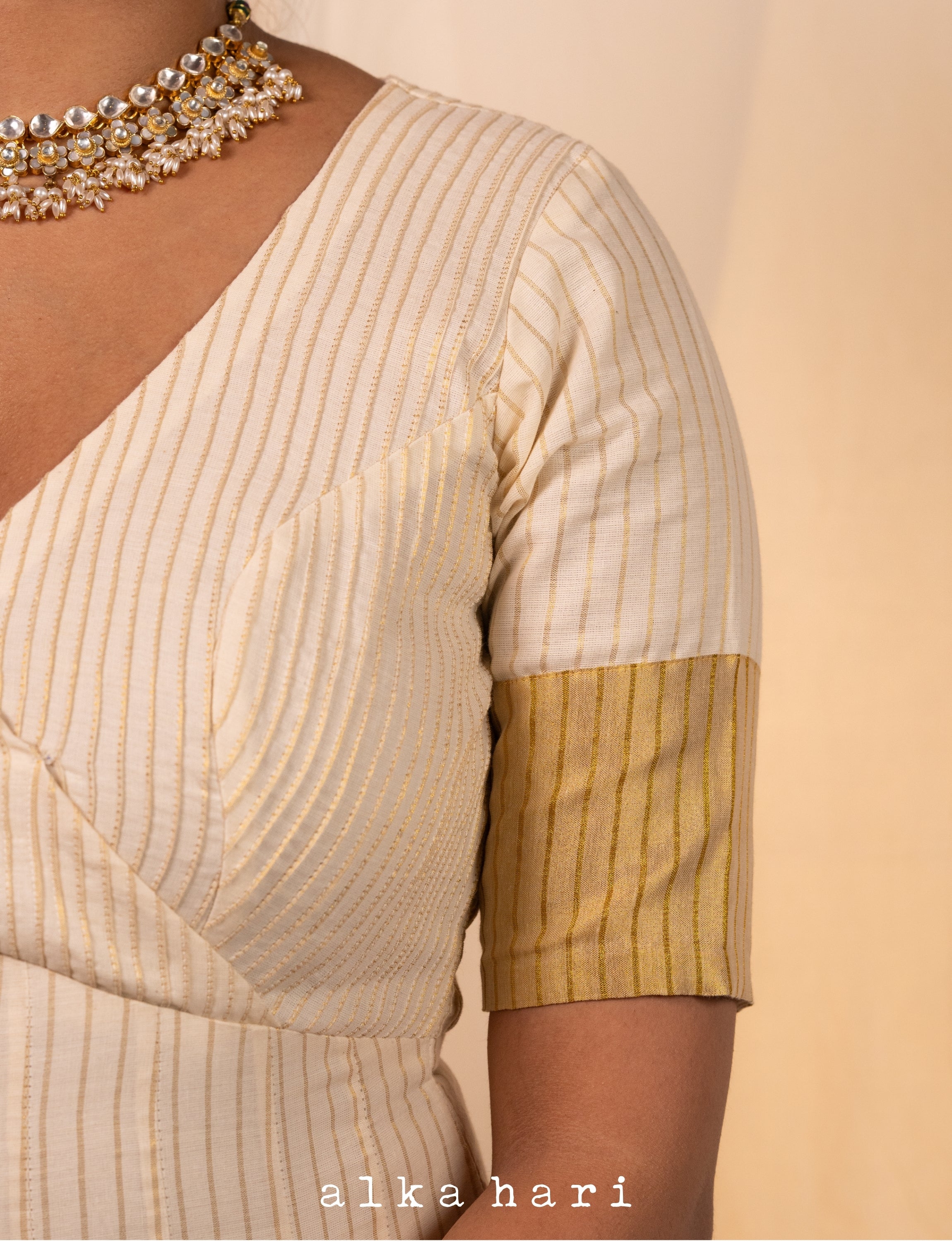 Off White Cotton Stripped Anarkali