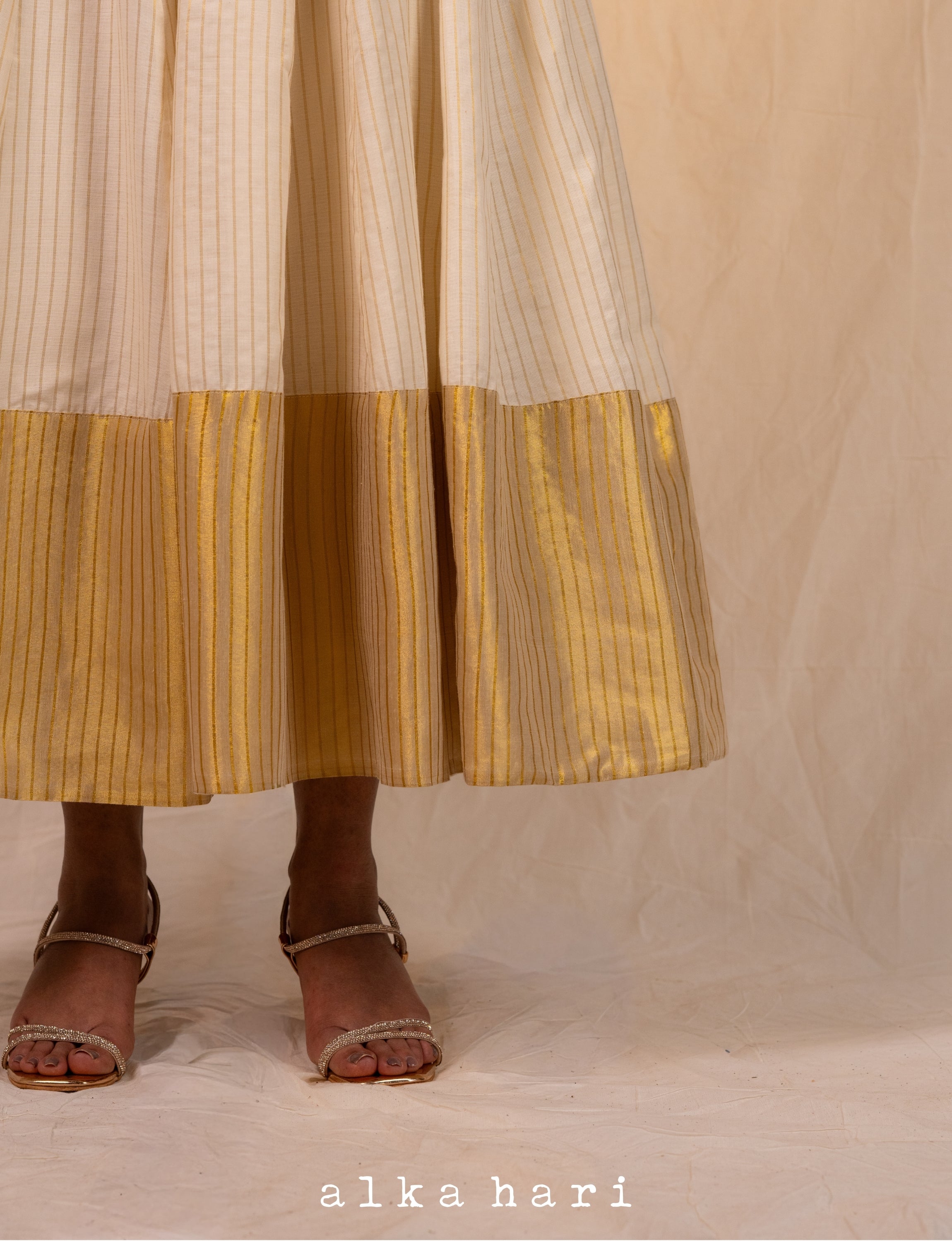 Off White Cotton Stripped Anarkali