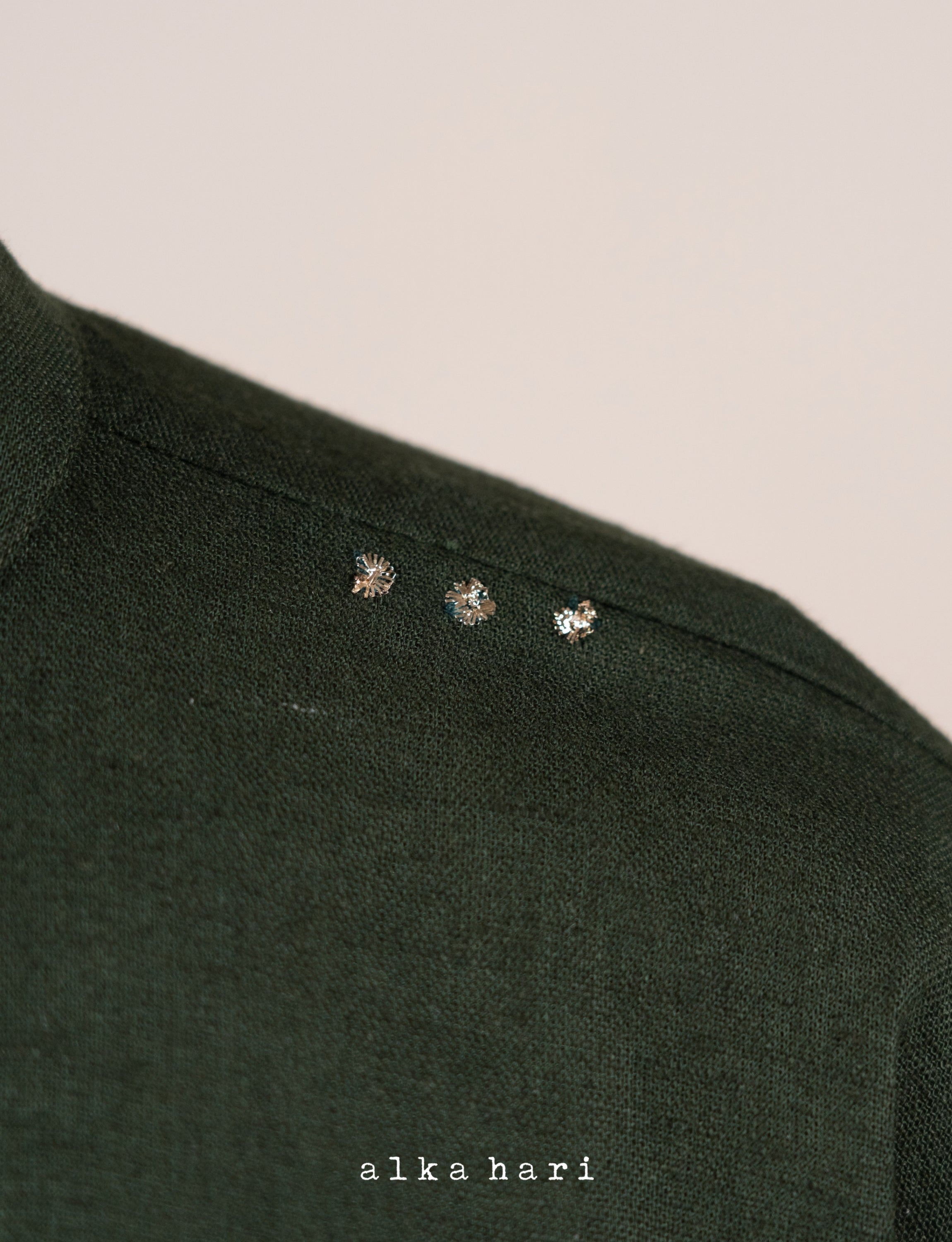 Dark Green Linen Shirt with Mukaish Work