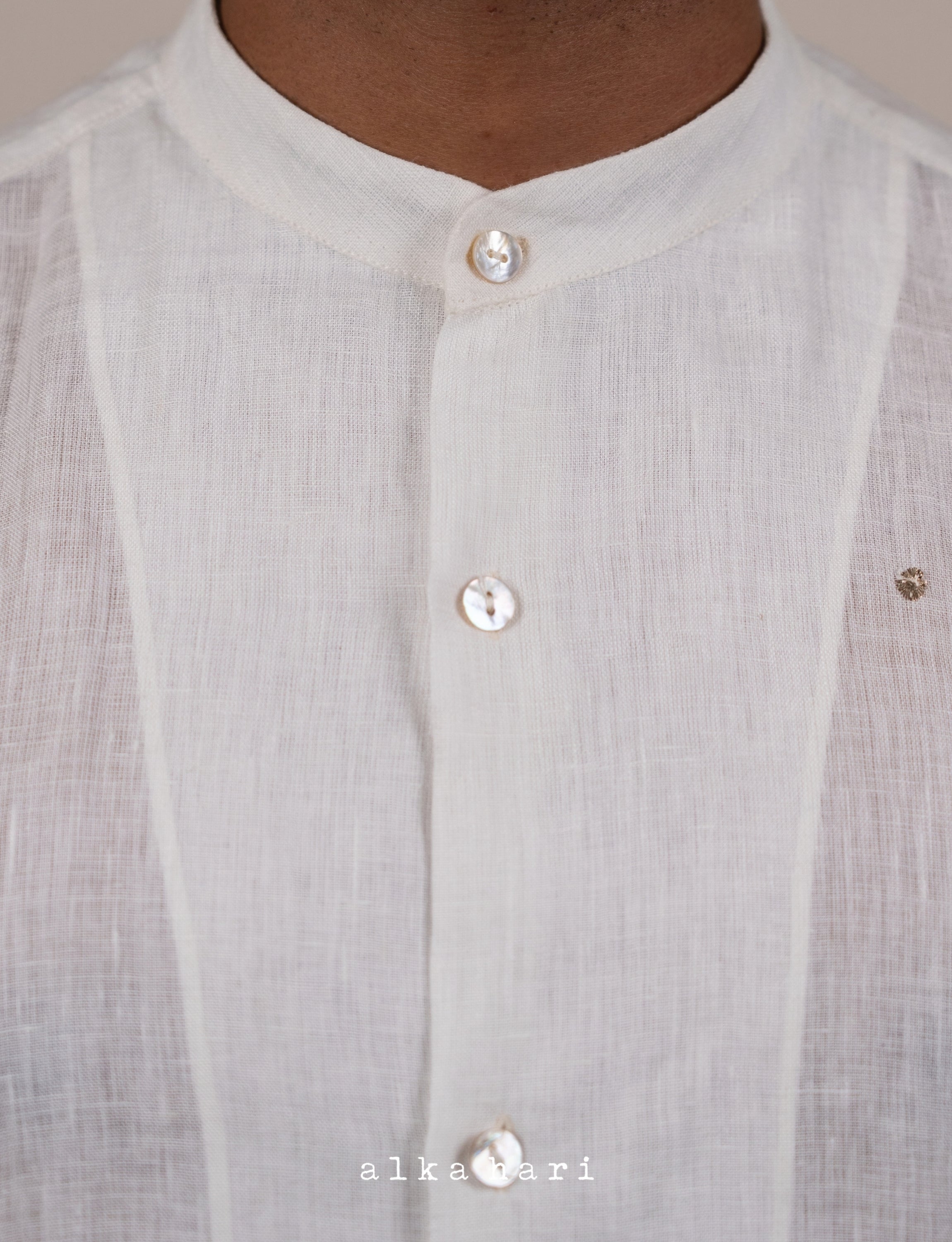 White Linen Structured Shirt with Mukaish Work