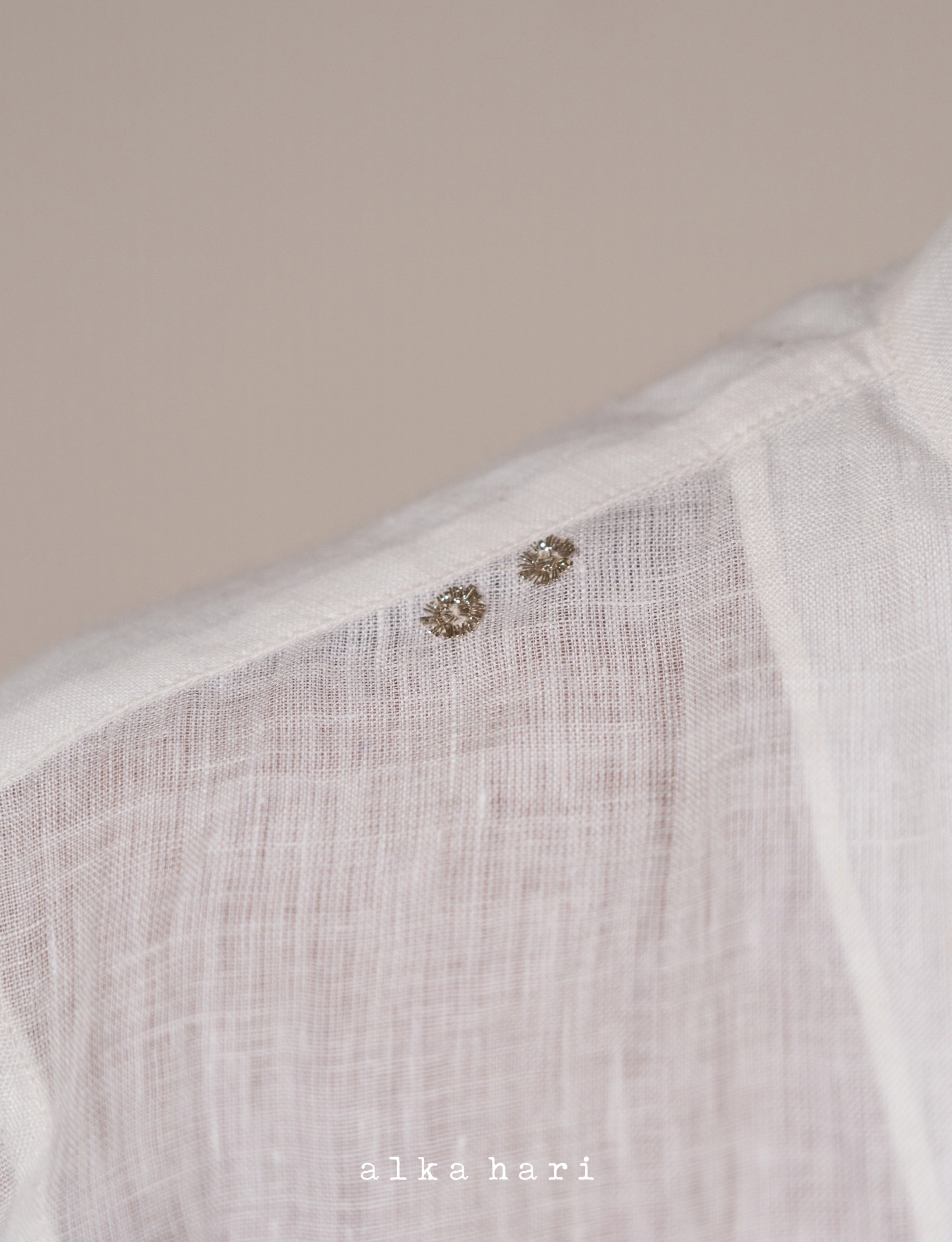 White Linen Structured Shirt with Mukaish Work