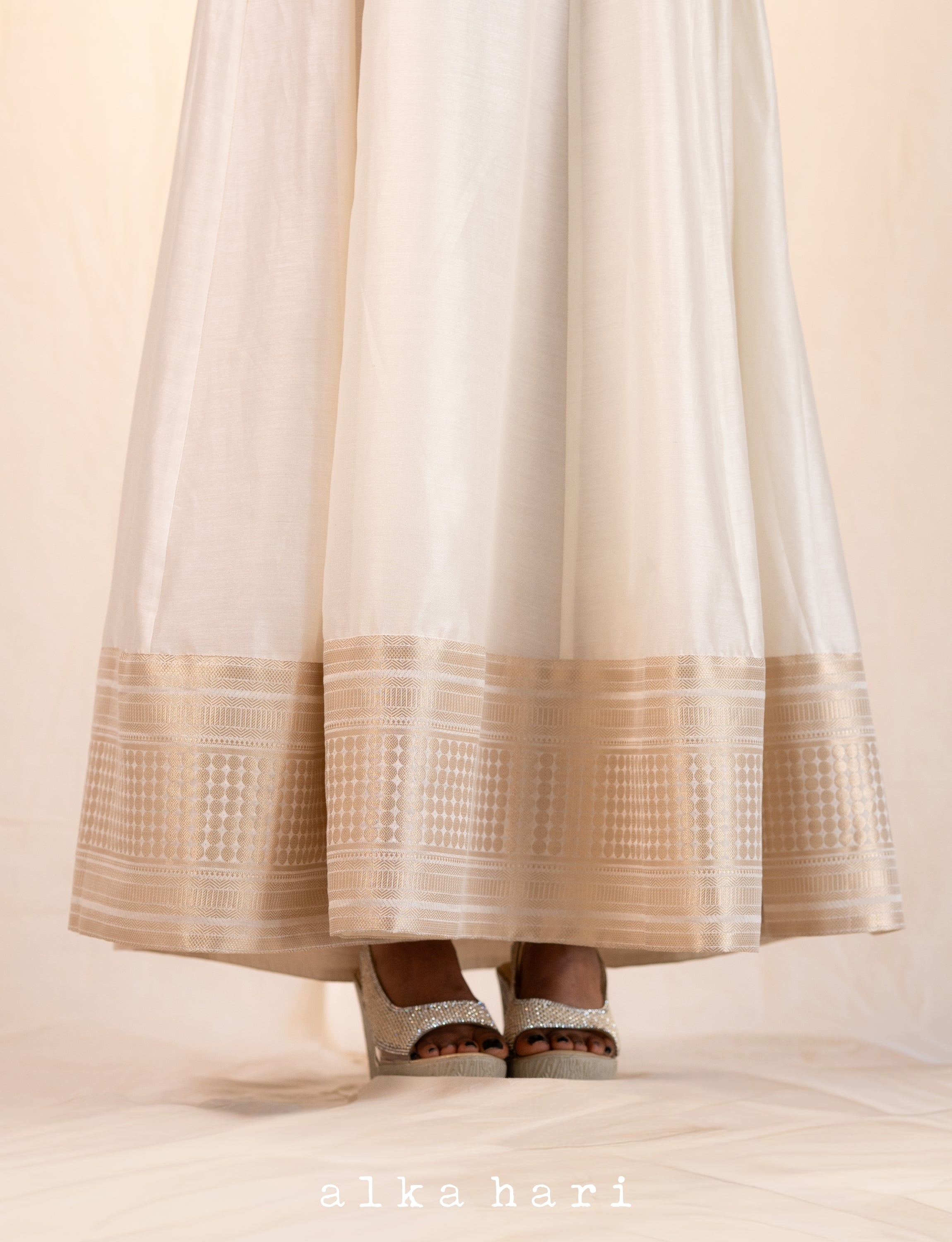 Off White Chanderi Silk Dress with Intricate Border