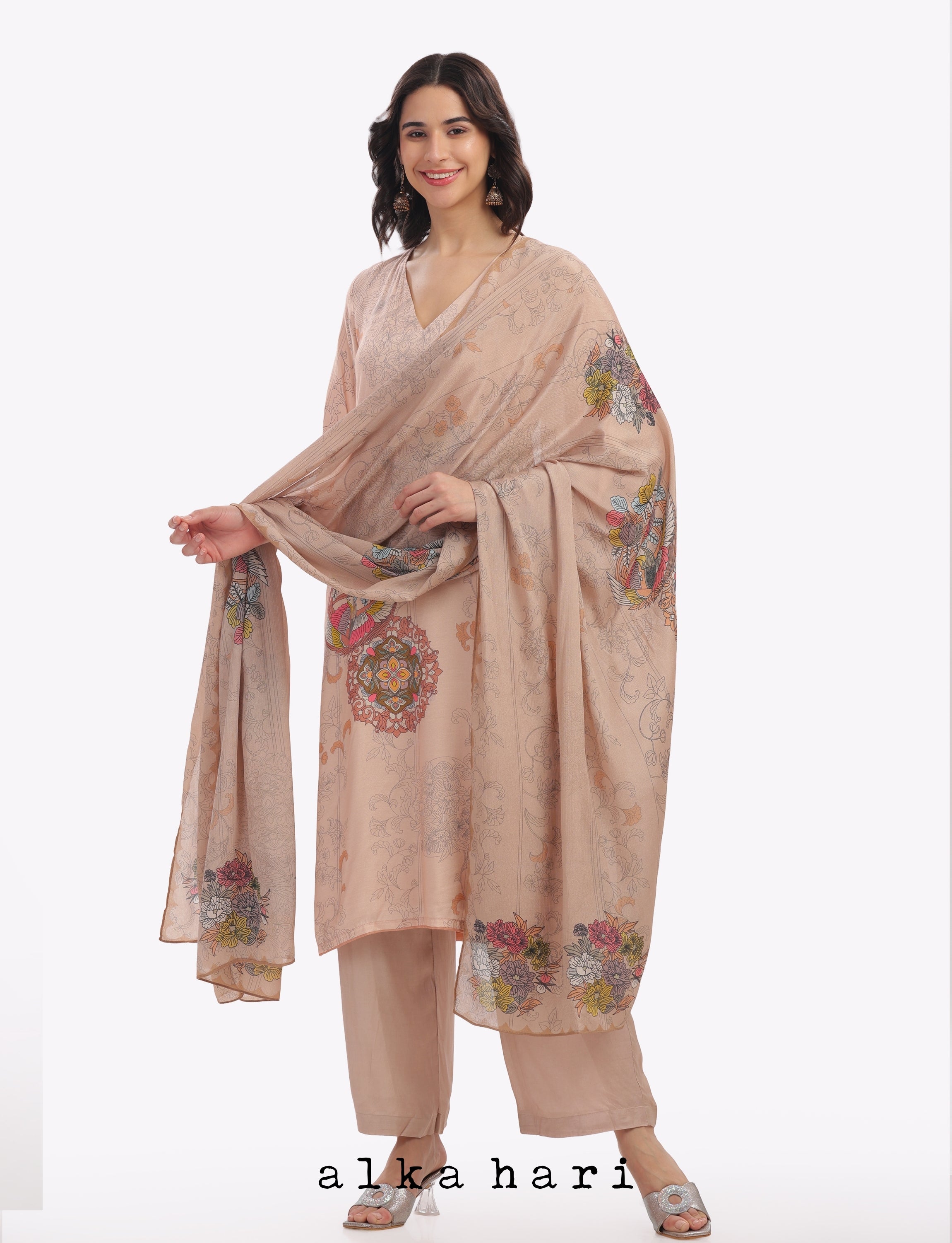 Pastel Peach Printed Kurta