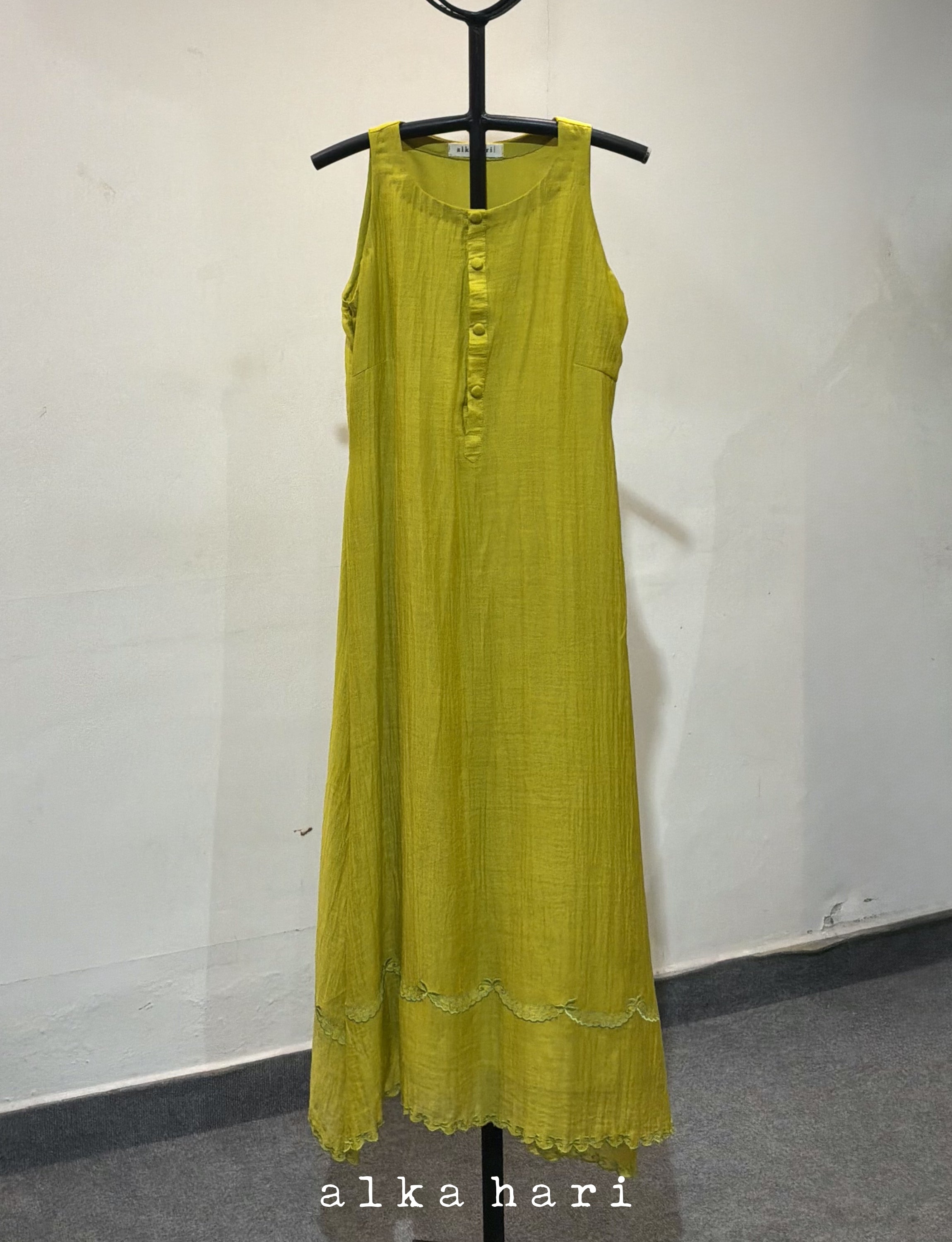 Lemon Green Chanderi Silk Dress
