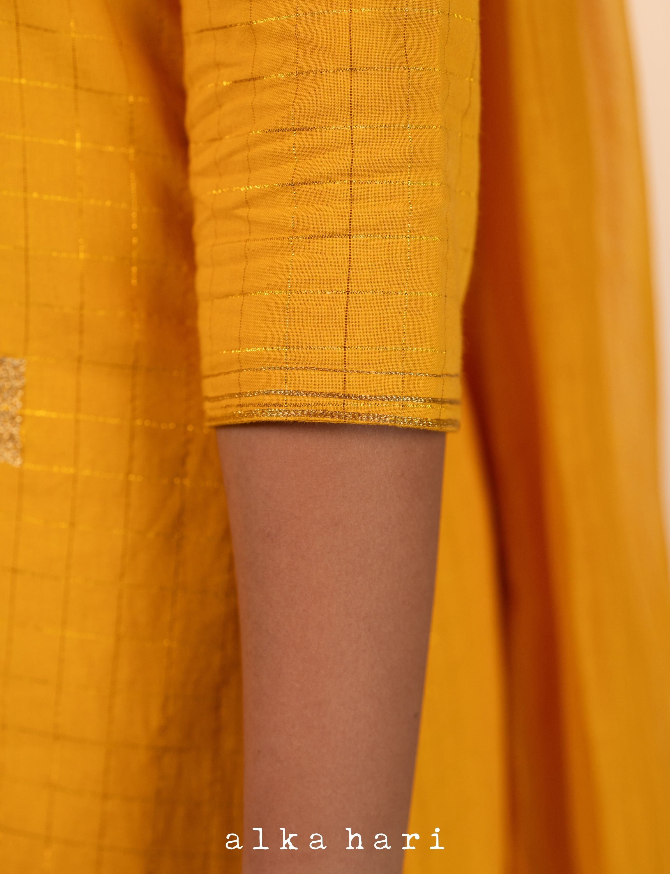 Yellow Checks A-line Kurta