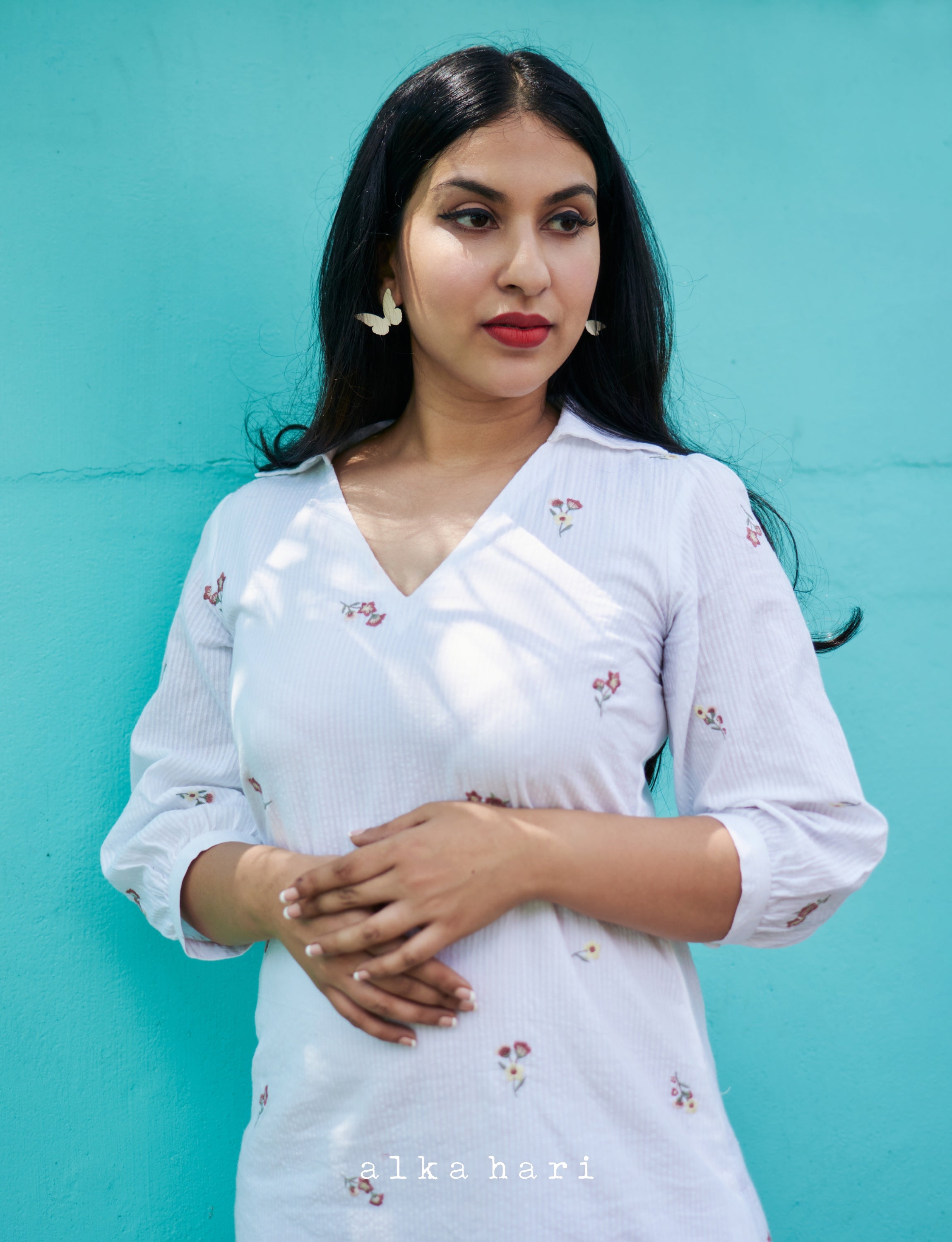 White Floral Embroidered Dress