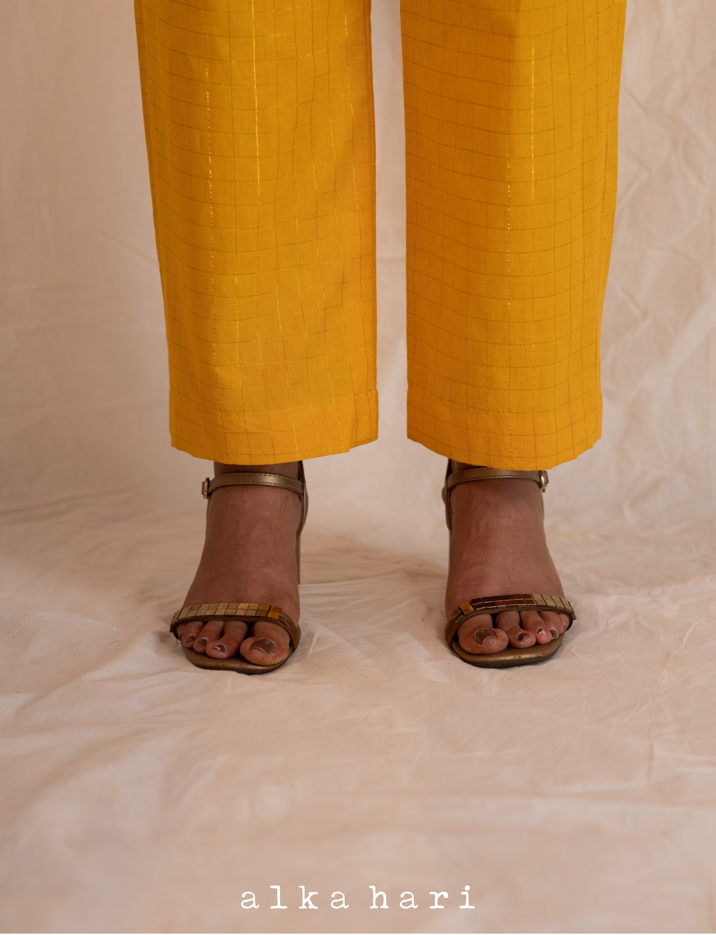 Yellow Single Check Palazzo Pants