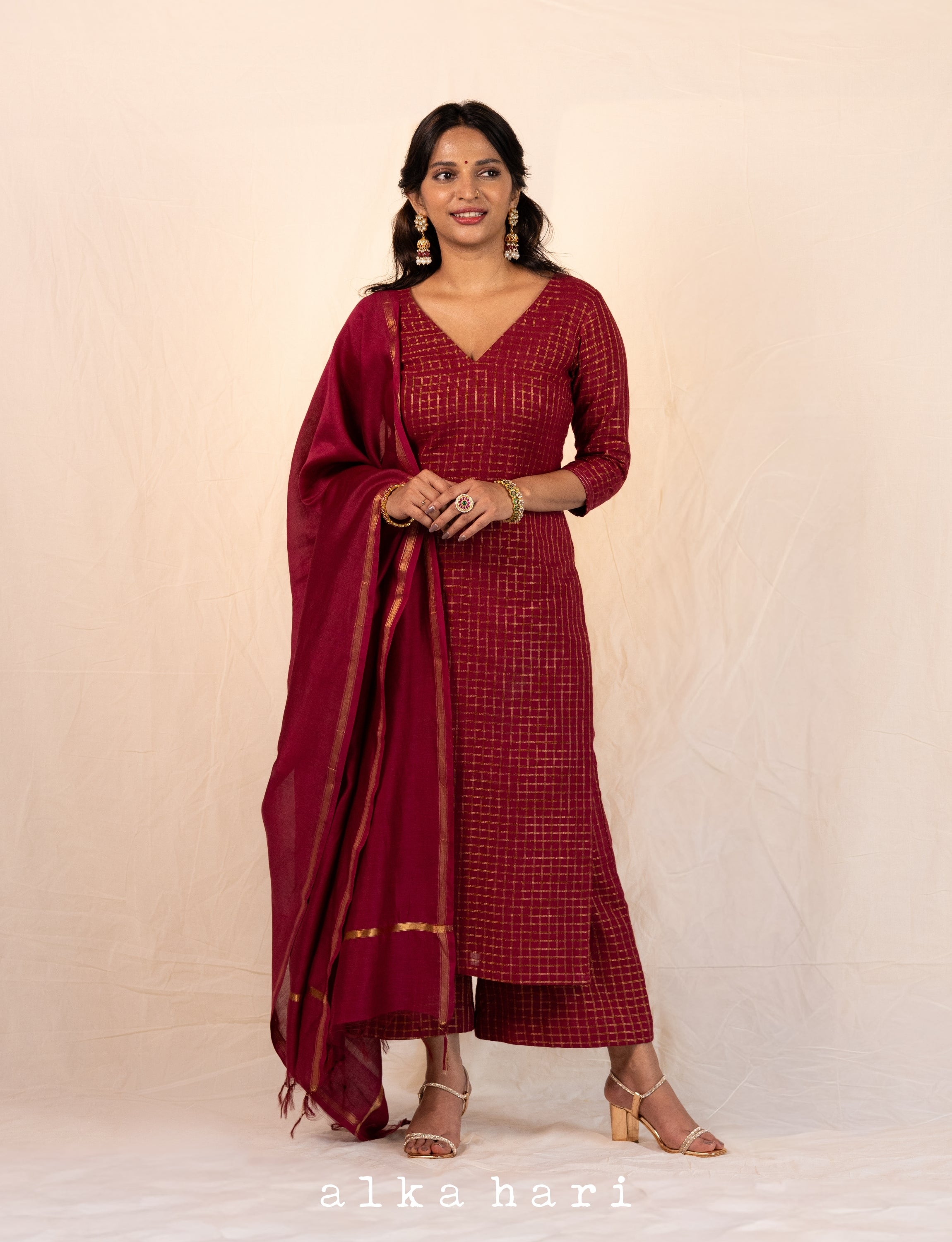 Red Double Checkered Kurta