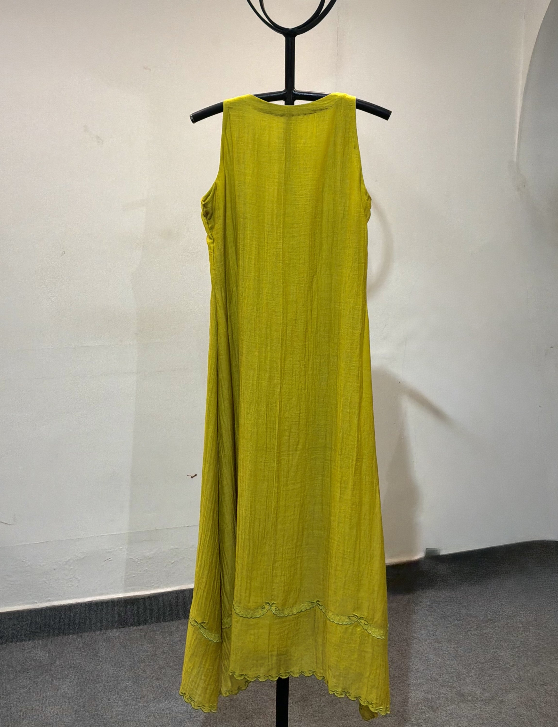 Lemon Green Chanderi Silk Dress