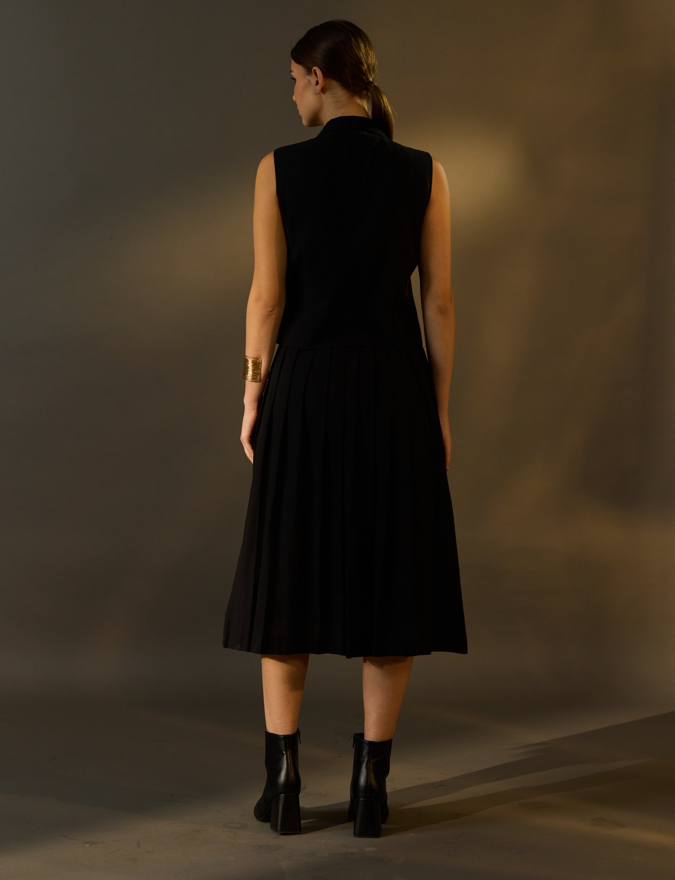 Black Embroidered Vest and Skirt Co-Ord Set