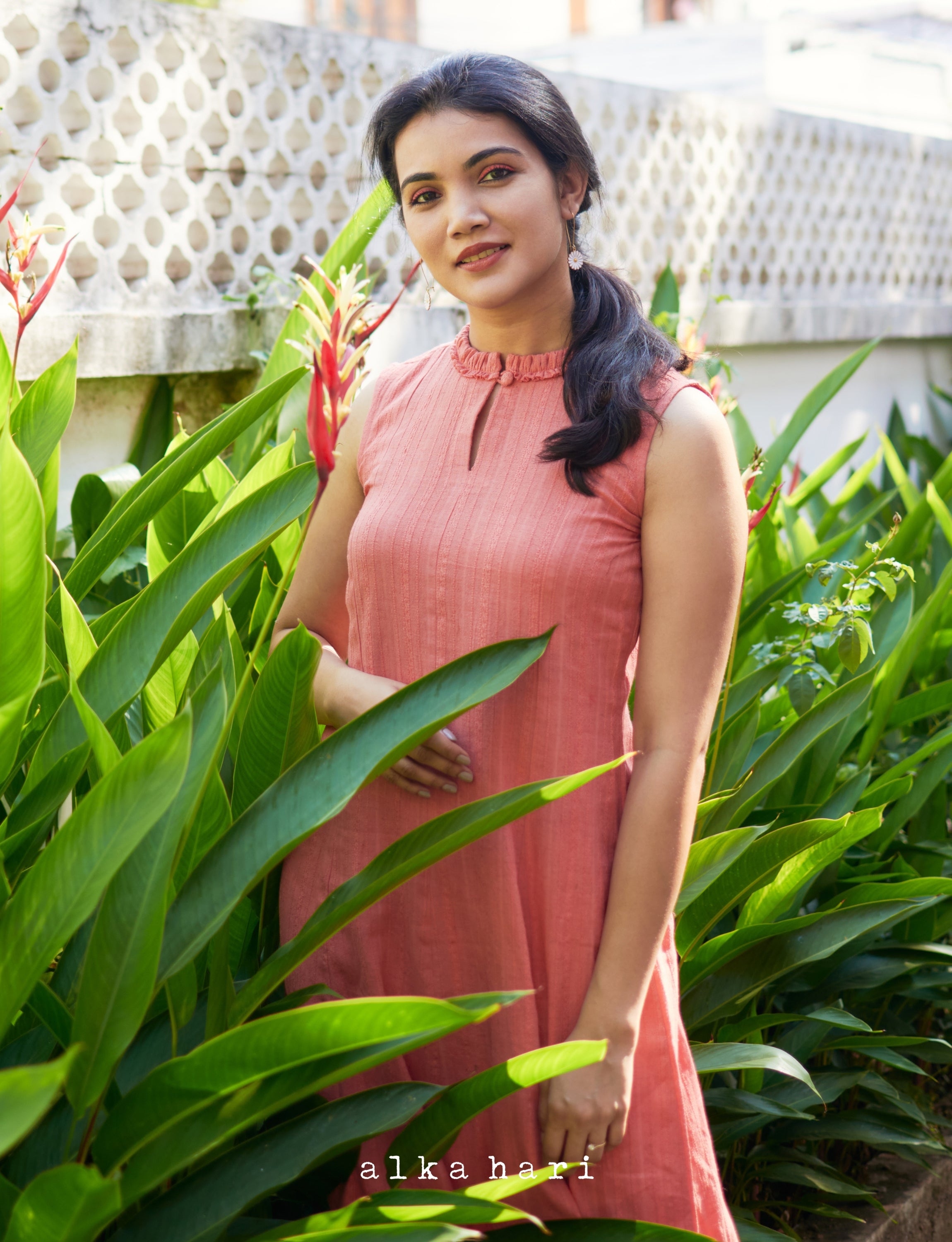 Peach Textured Cotton Dress