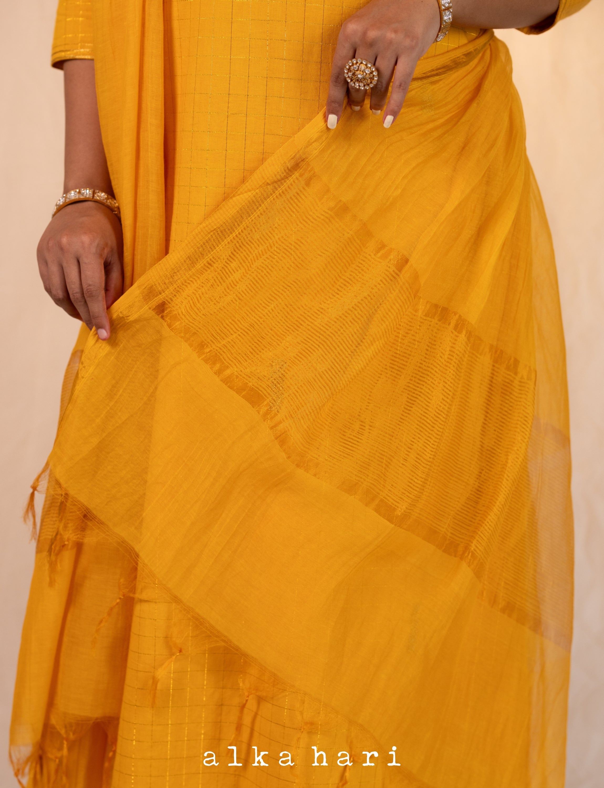 Yellow Cotton Chanderi Dupatta