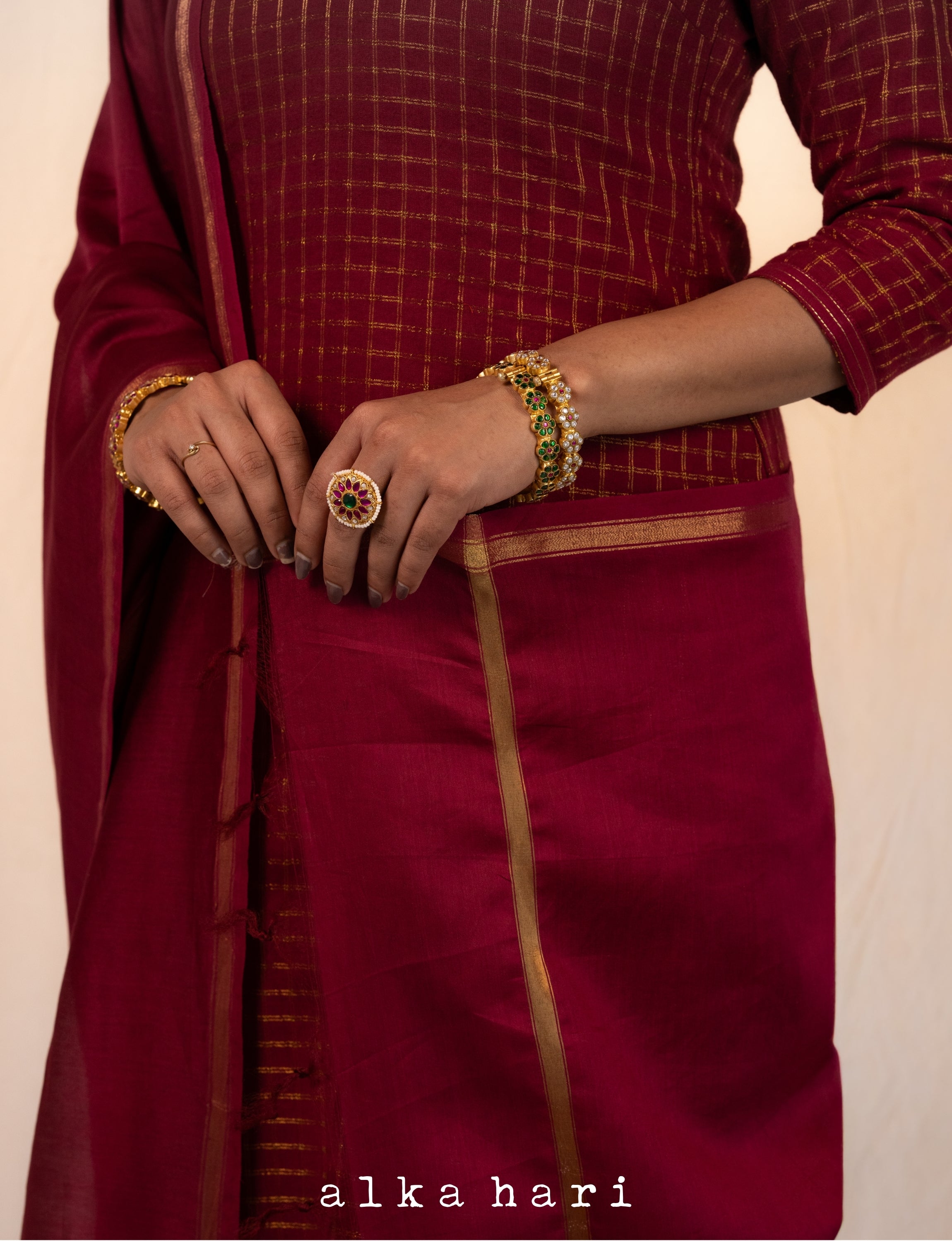 Maroon Cotton Chanderi Dupatta
