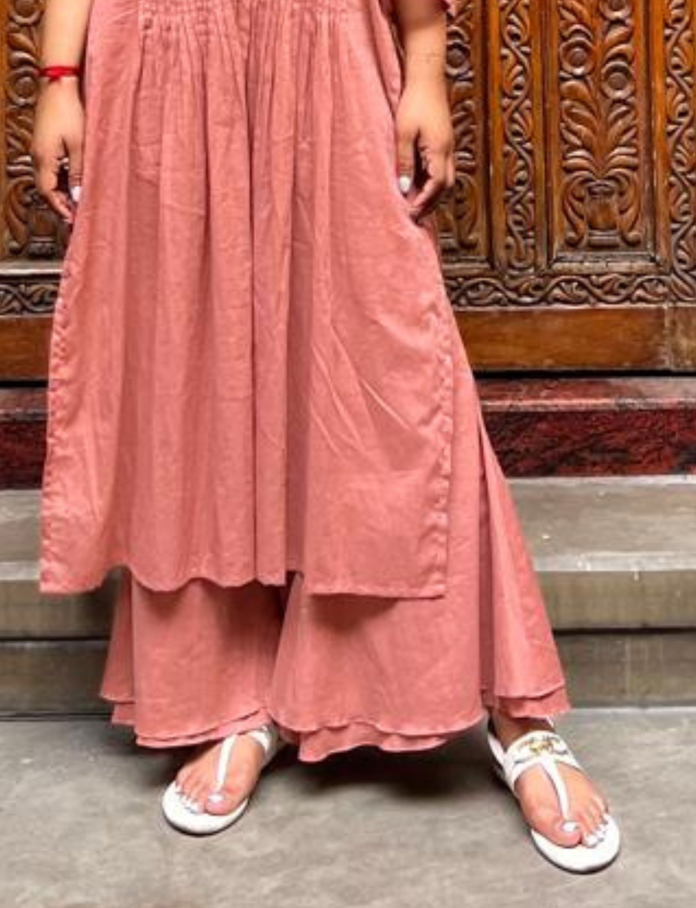 Mauve Pleated Kurta with Flared Palazzo