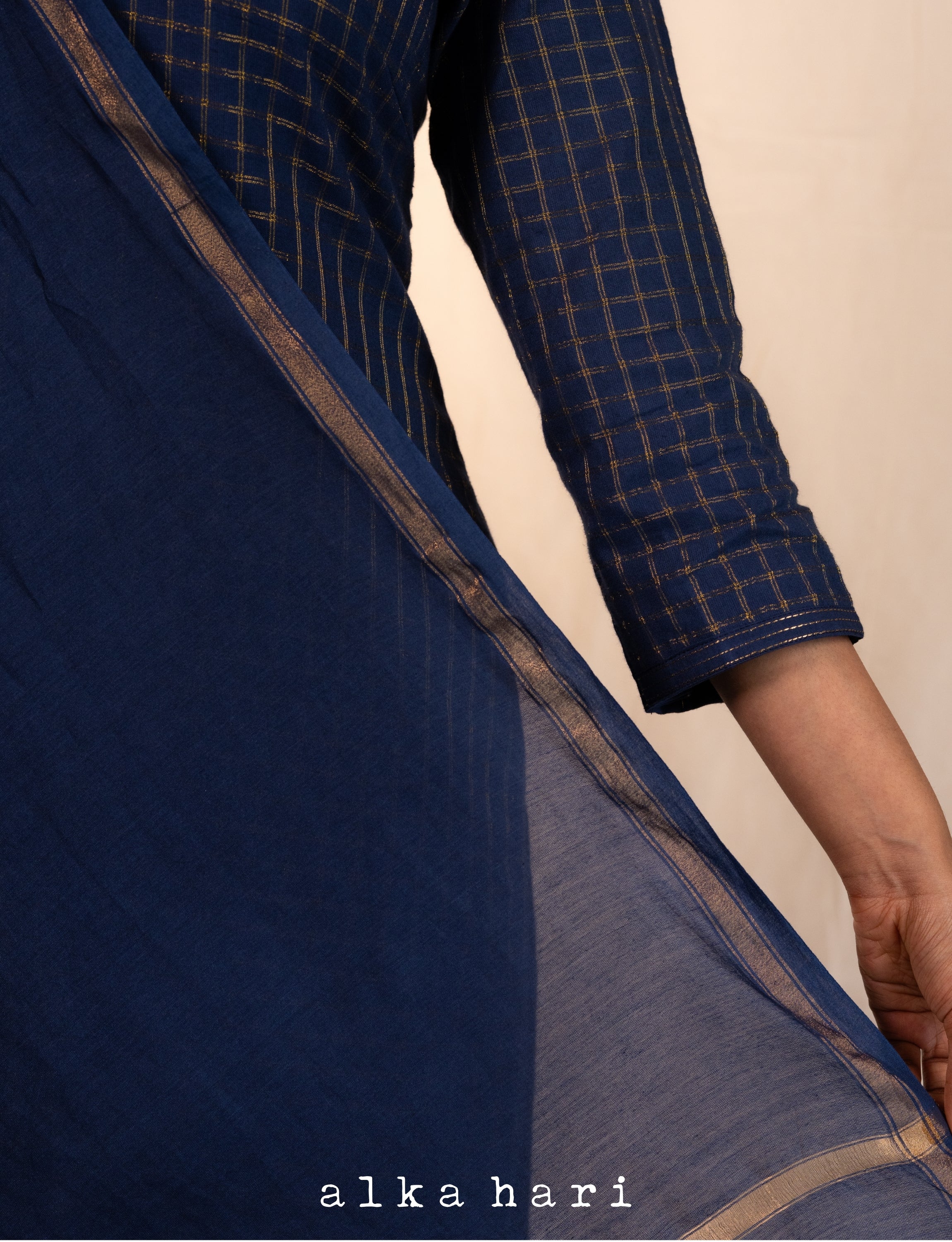 Blue Cotton Chanderi Dupatta
