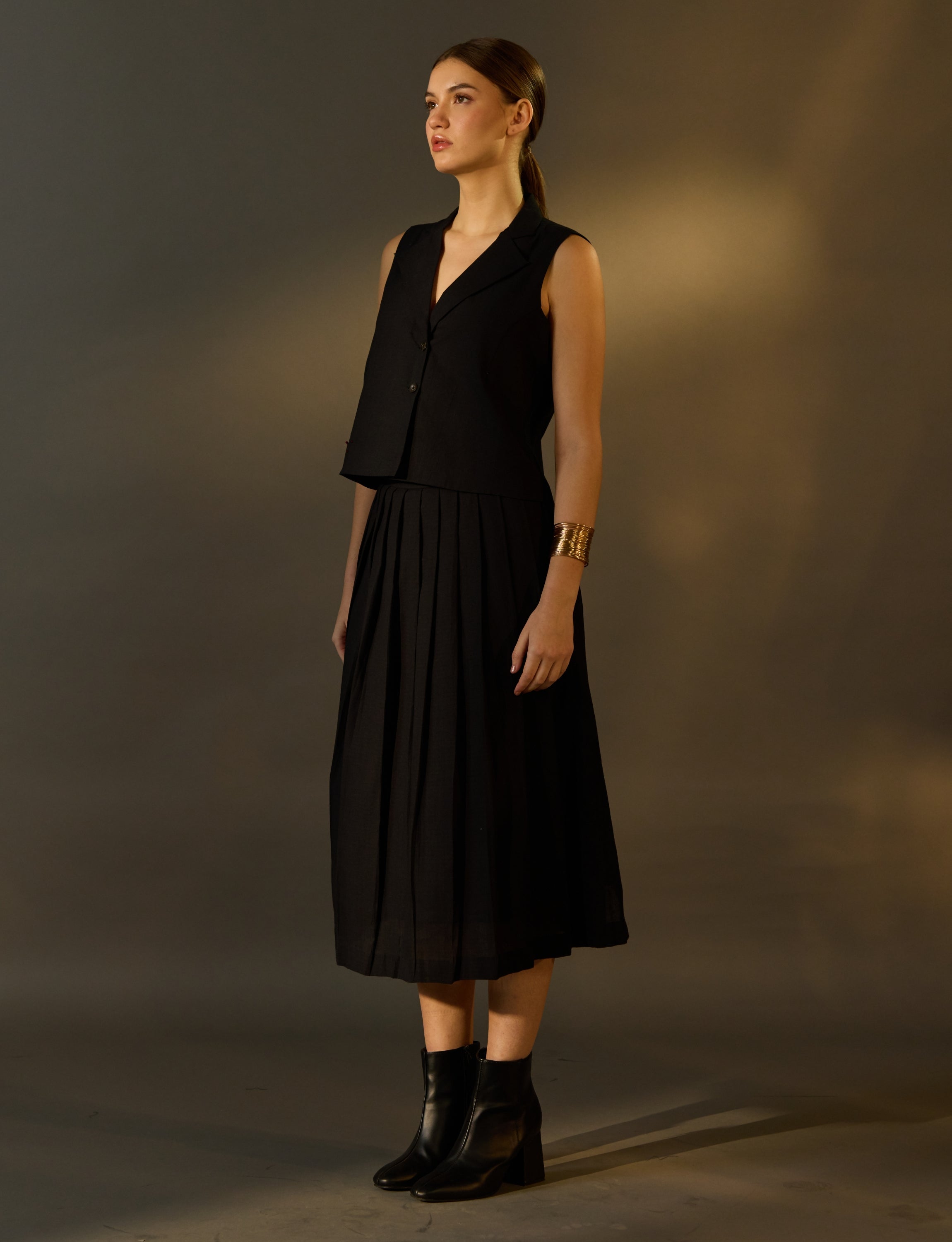 Black Embroidered Vest and Skirt Co-Ord Set