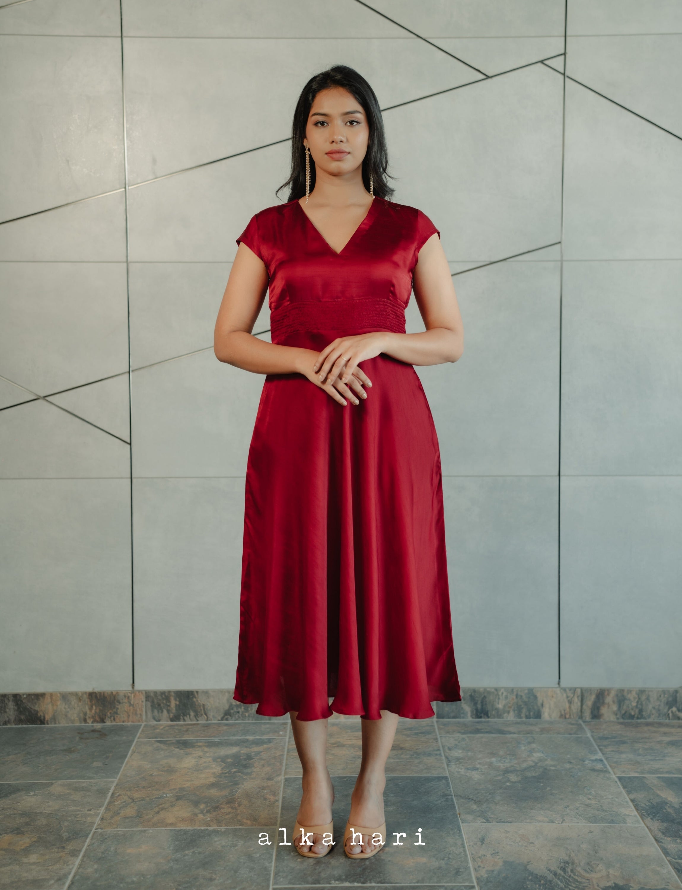 Red Dupion Silk Dress