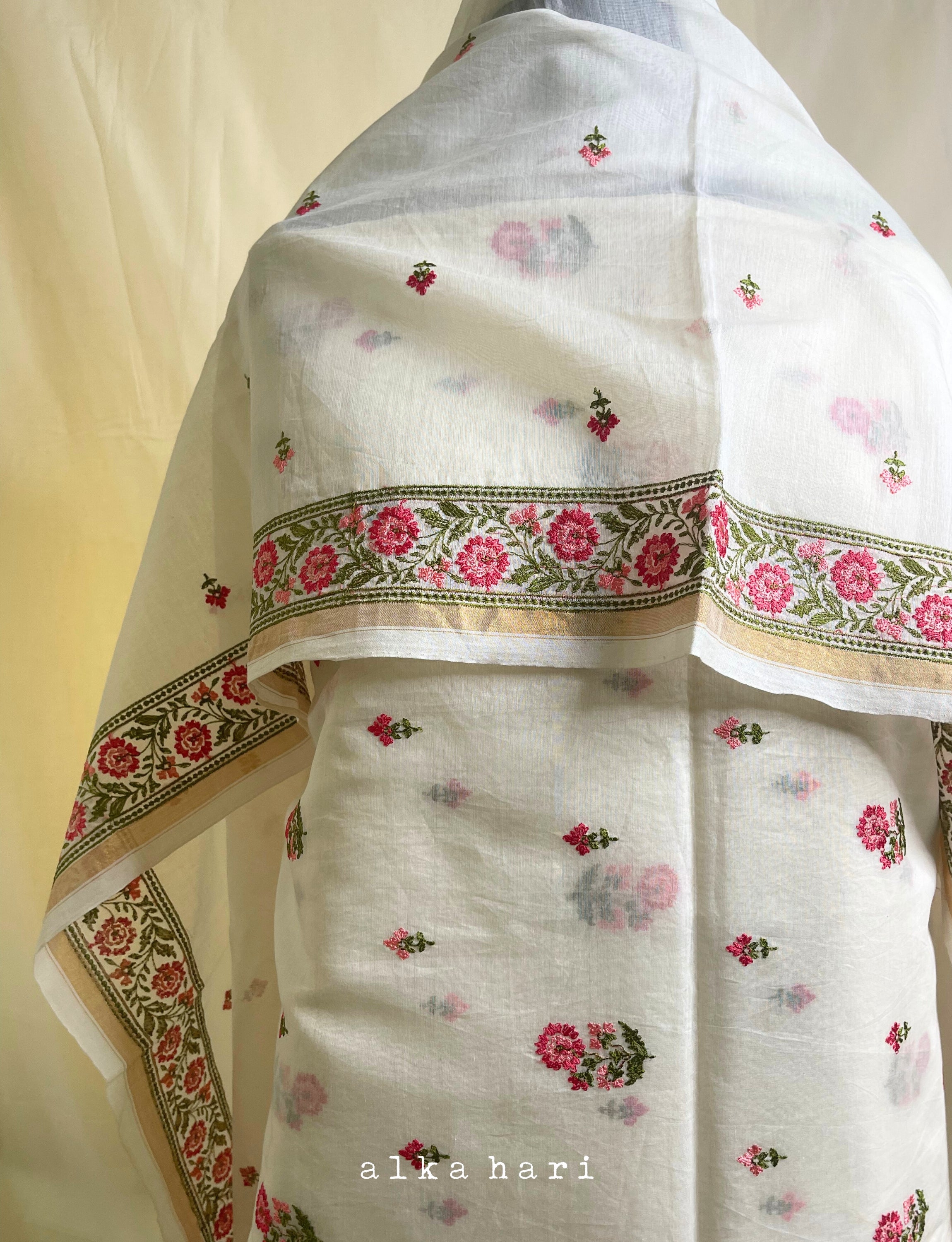 Off White Embroidered Chanderi Silk