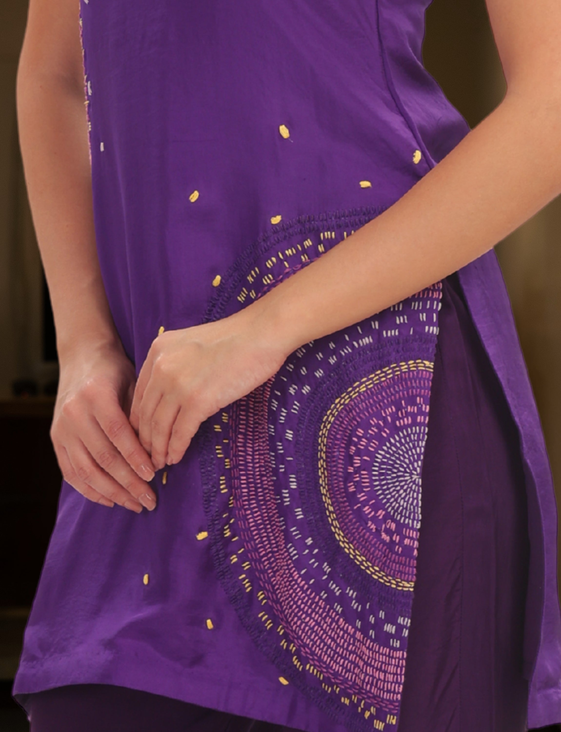 Violet Silk Embroidered Short Kurta