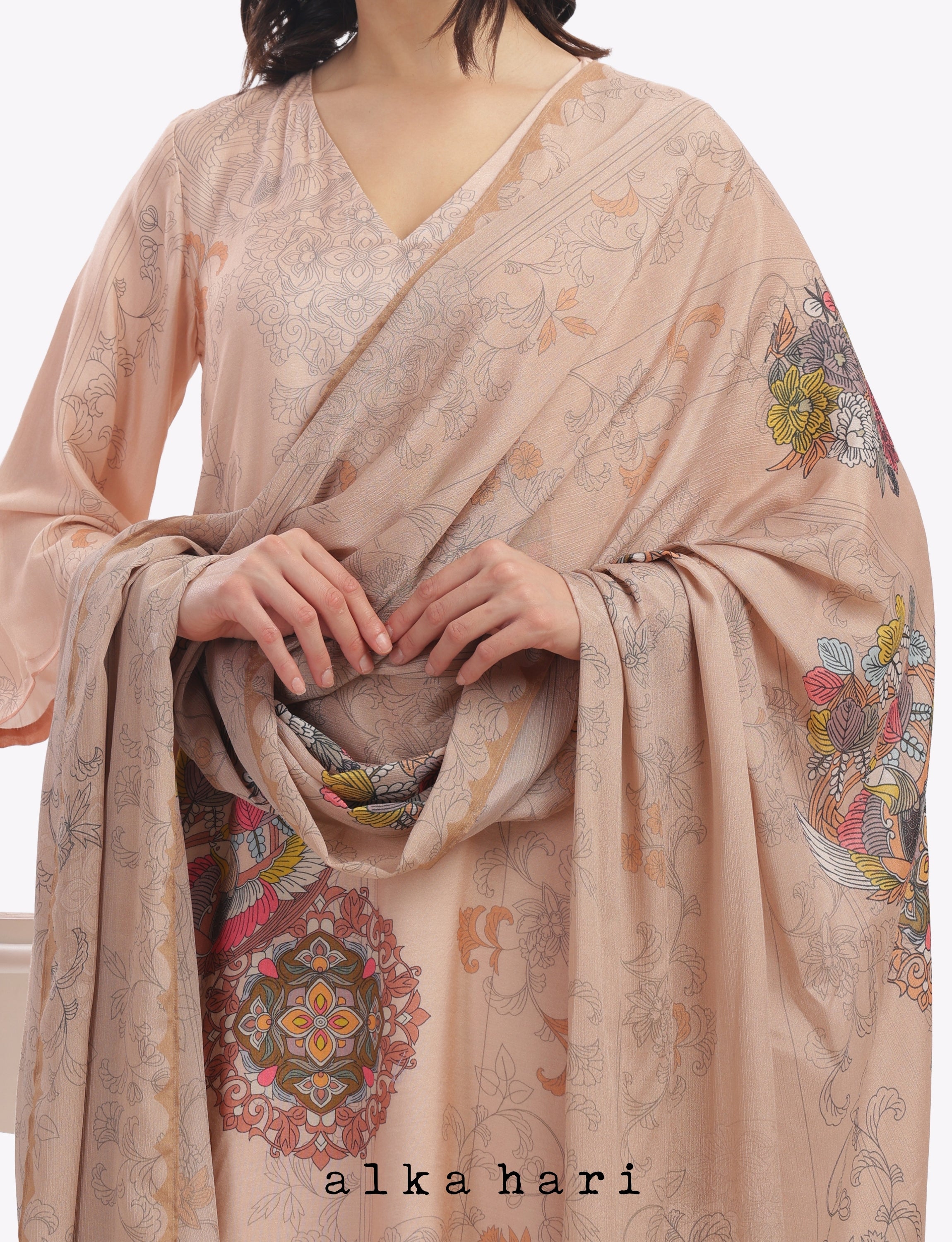 Pastel Peach Printed Dupatta