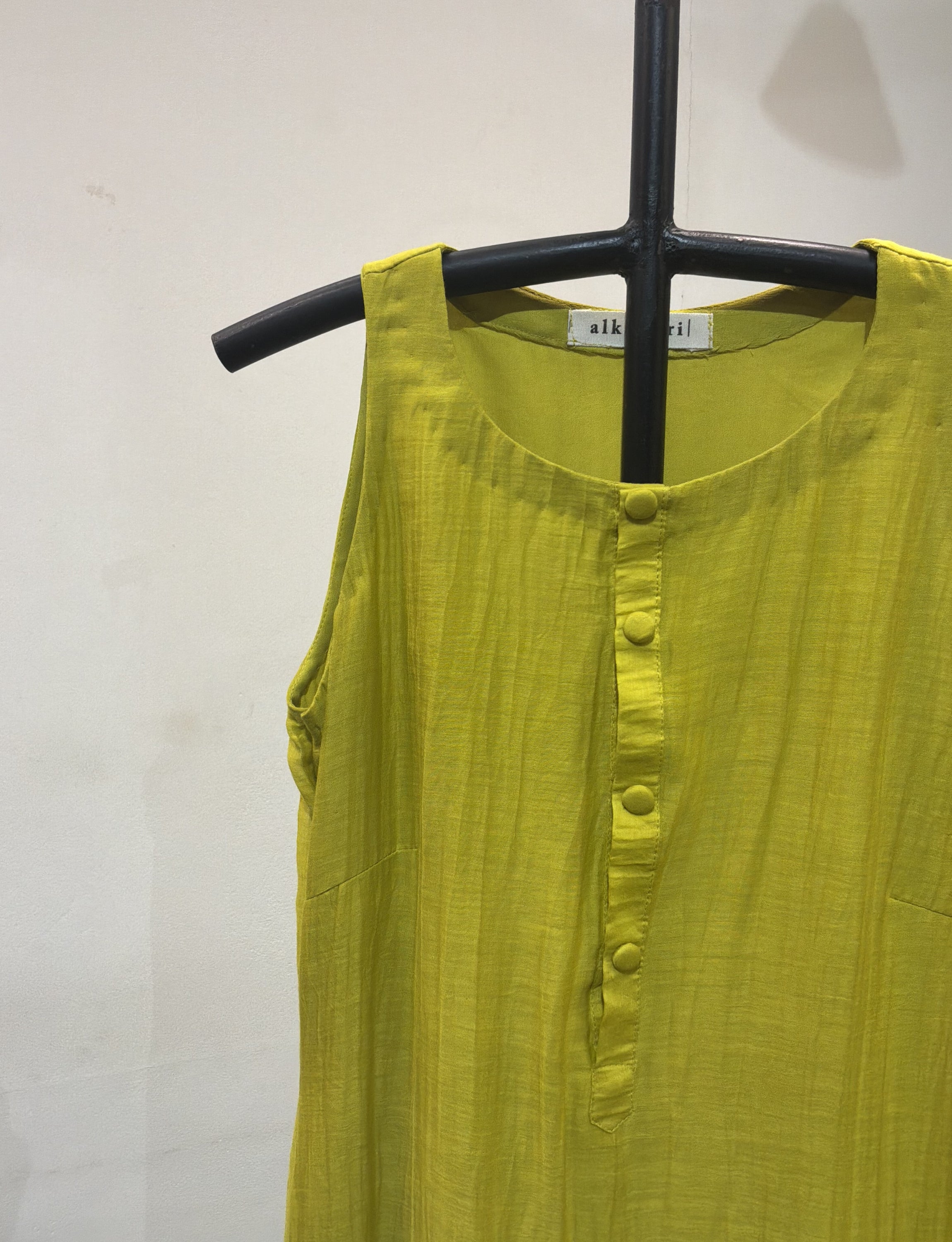 Lemon Green Chanderi Silk Dress
