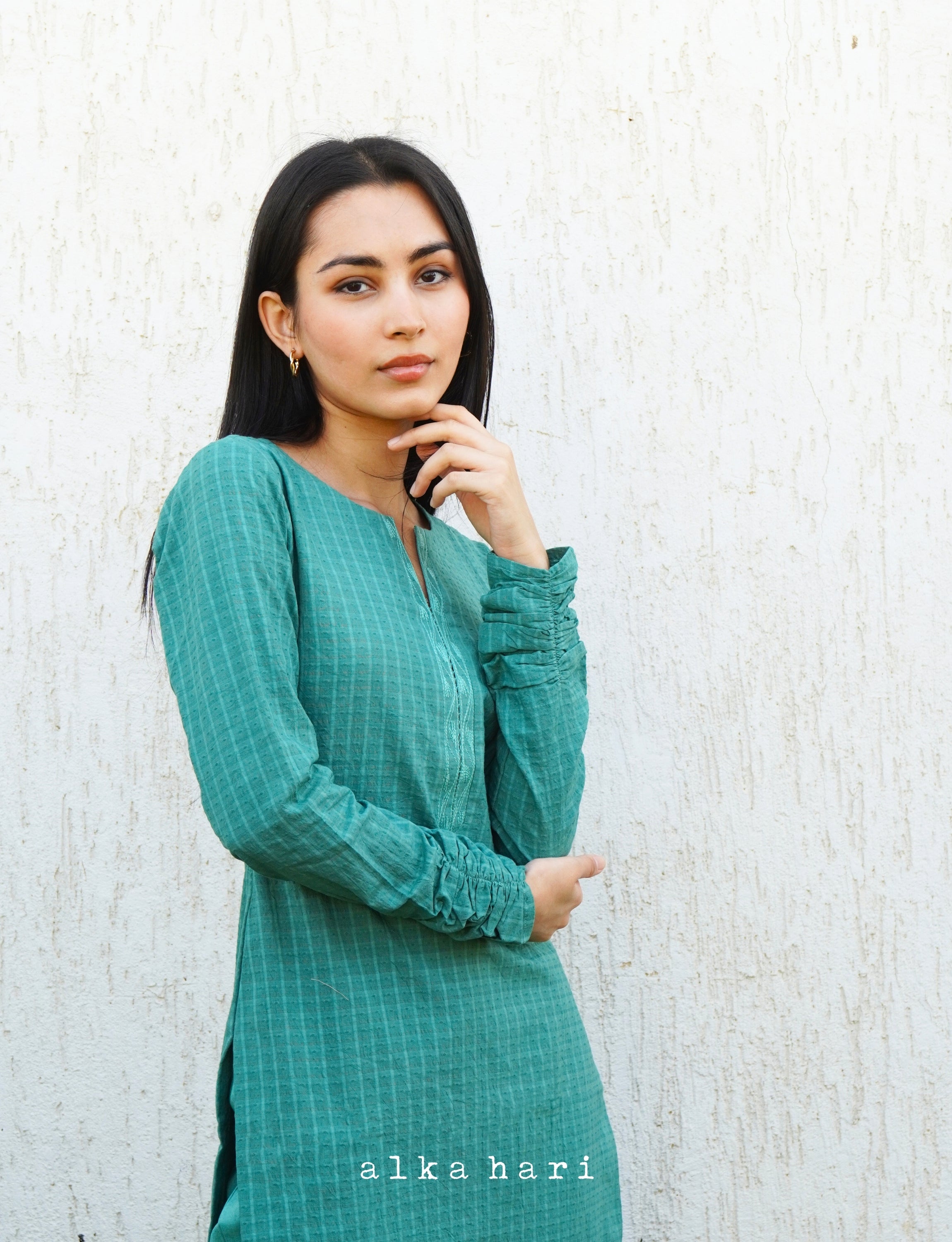 Fern Green Seersucker Kurta