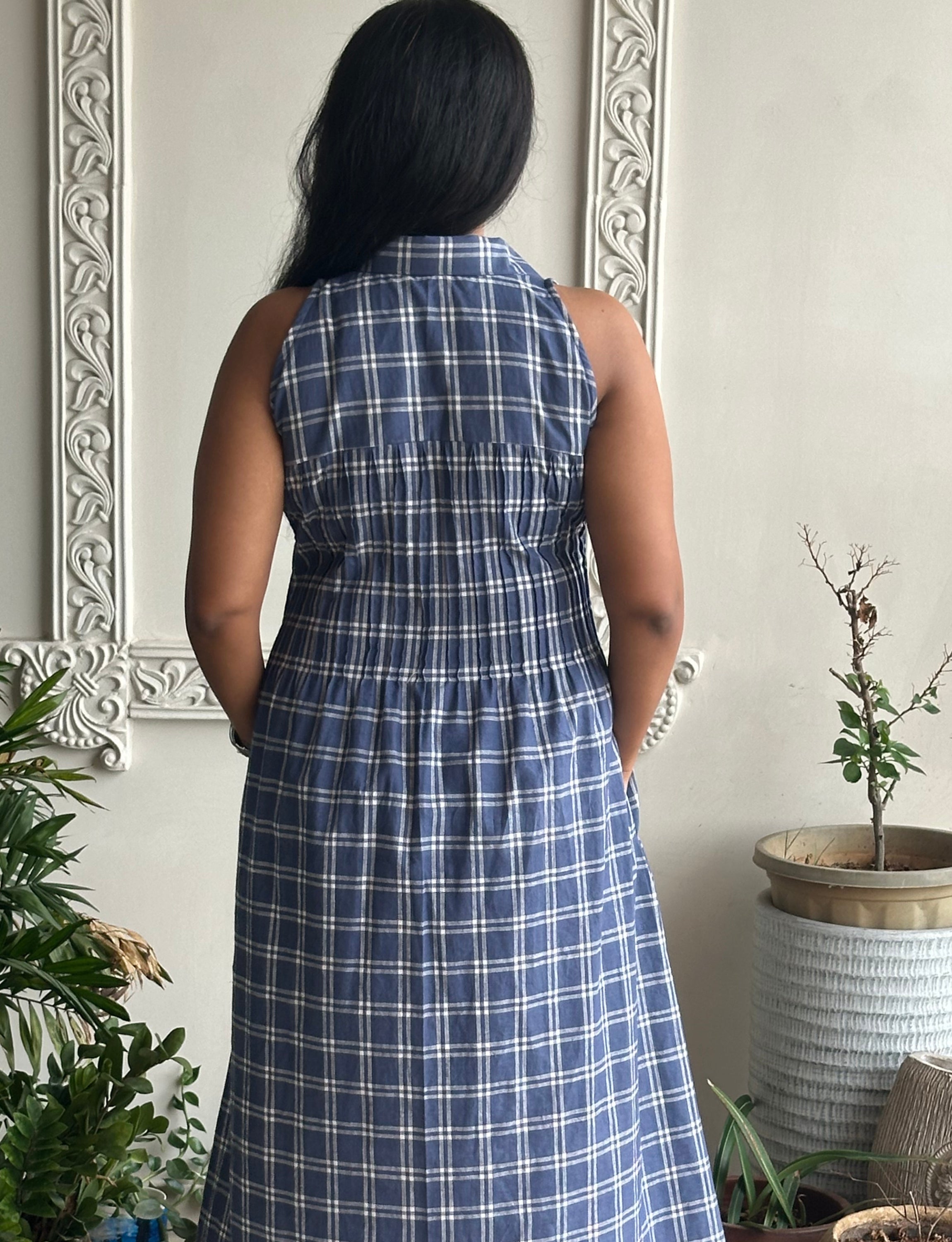 Blue Checked Collared Dress