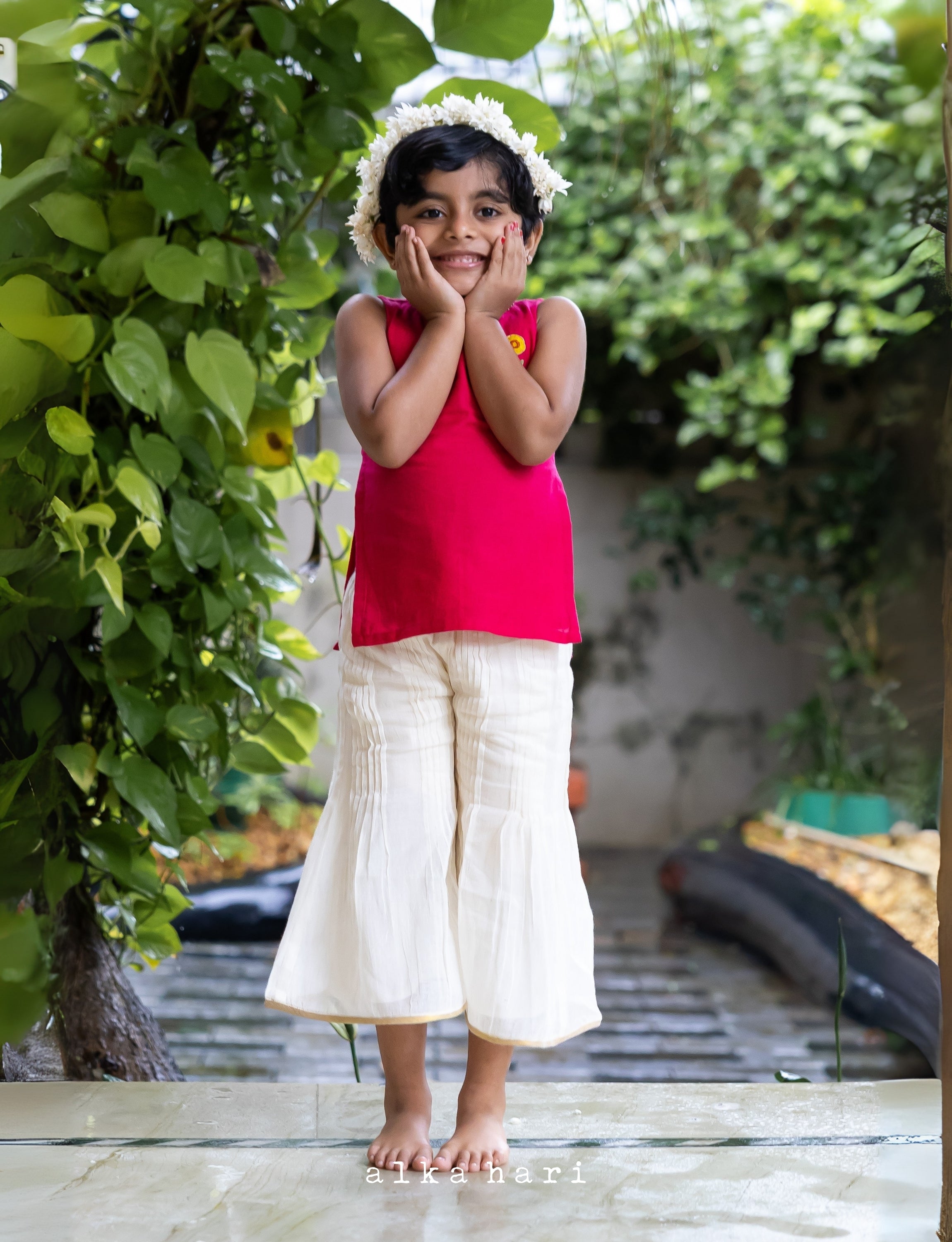 Floral Embroidered Pink Kurta with Flared Sharara Bottom